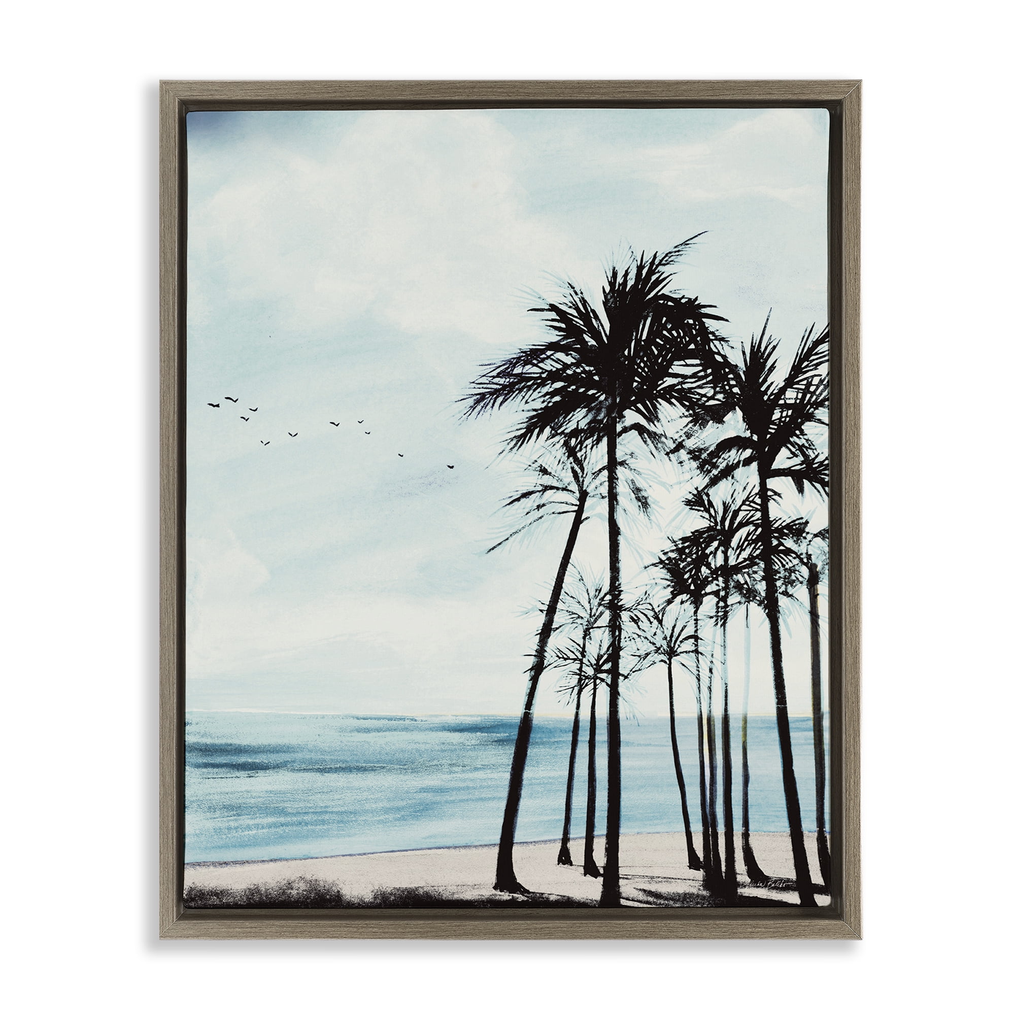 Stupell Industries Summer Beach Silhouette Coastal Painting Brown Floater Framed Canvas Art Print Wall Art, 17 x 21