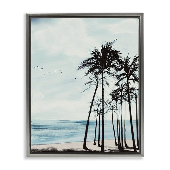 Stupell Industries Tropical Summer Beach Silhouette Gray Floating Frame Canvas Art, 17 x 21, by Linda Baliko
