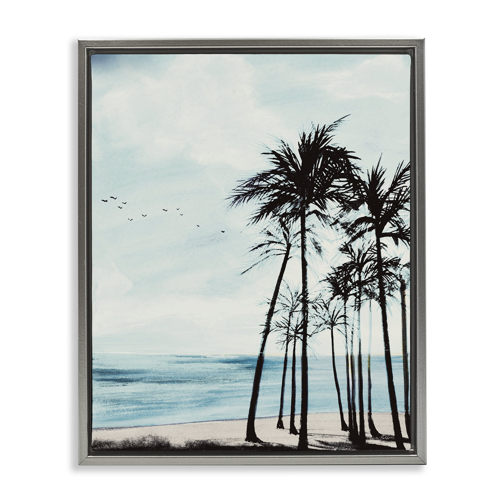 Stupell Industries Summer Beach Silhouette Coastal Painting Gray Floater Framed Canvas Art Print Wall Art, 25 x 31