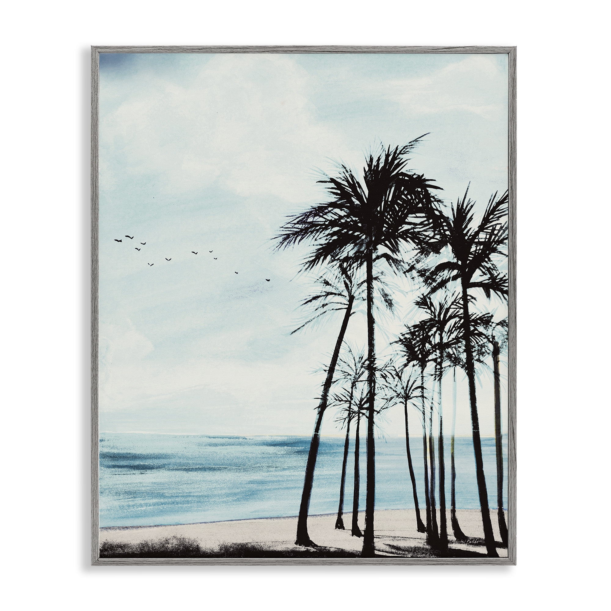 Stupell Industries Summer Beach Silhouette Coastal Painting Gray Framed Art Print Wall Art, 16 x 20