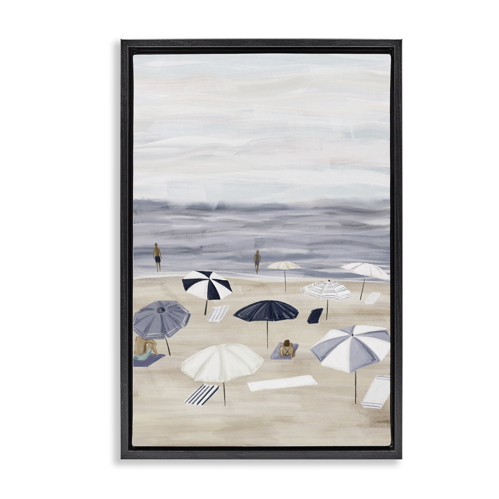 Stupell Industries Summer Beach Umbrellas Nautical & Beach Painting Black Floater Framed Canvas Art Print Wall Art, 21 x 31
