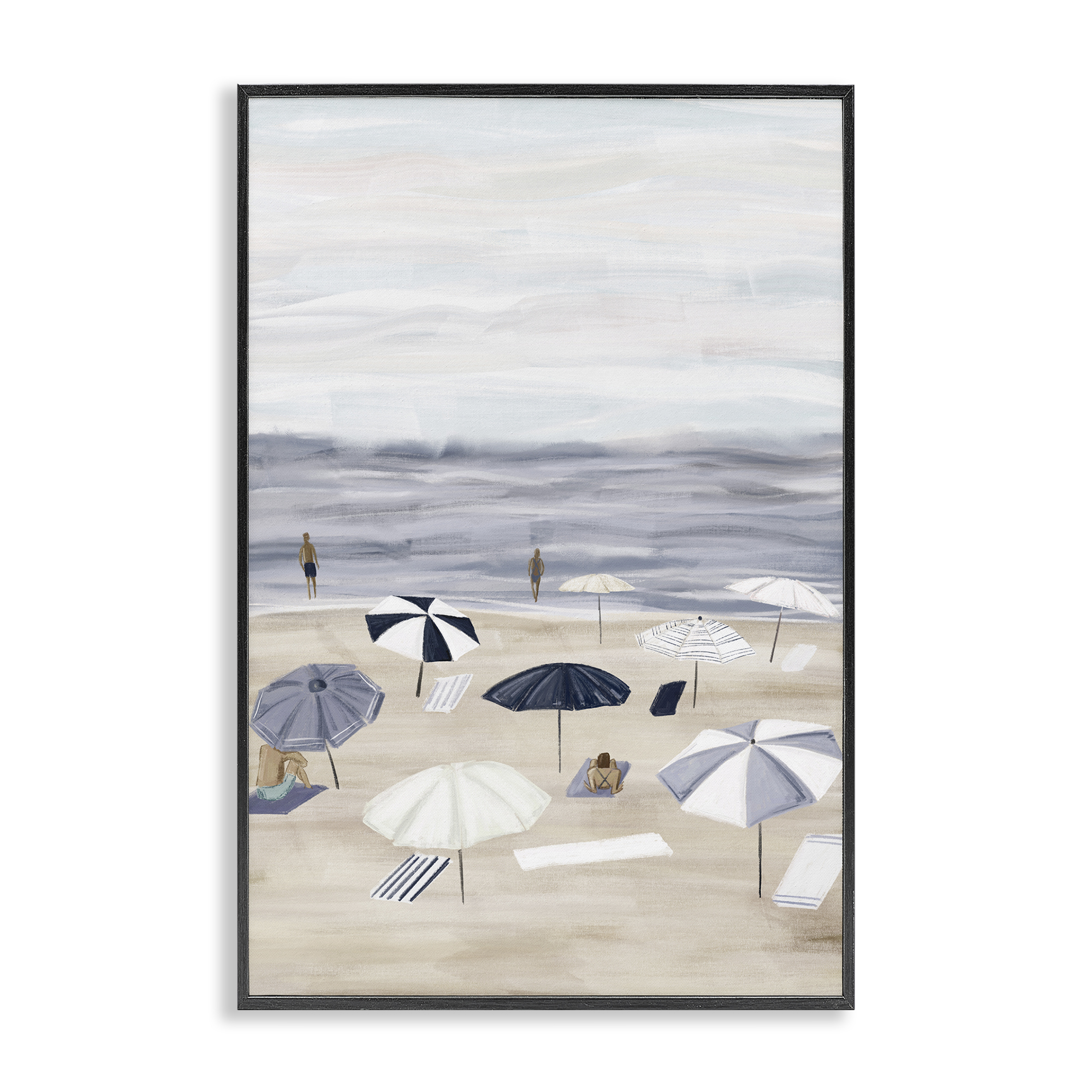 Stupell Industries Summer Beach Umbrellas Nautical & Beach Painting Black Framed Art Print Wall Art, 12 x 18