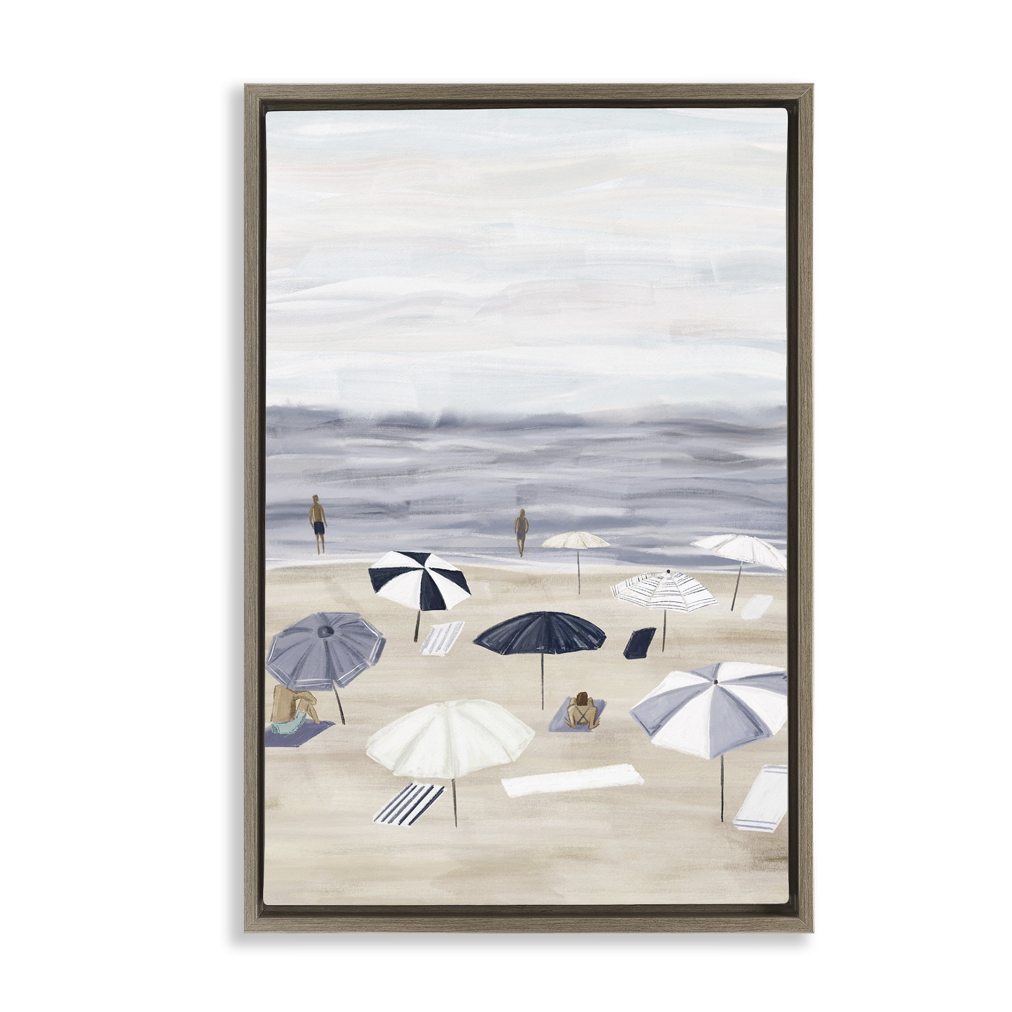 Stupell Industries Summer Beach Umbrellas Nautical & Beach Painting Brown Floater Framed Canvas Art Print Wall Art, 21 x 31