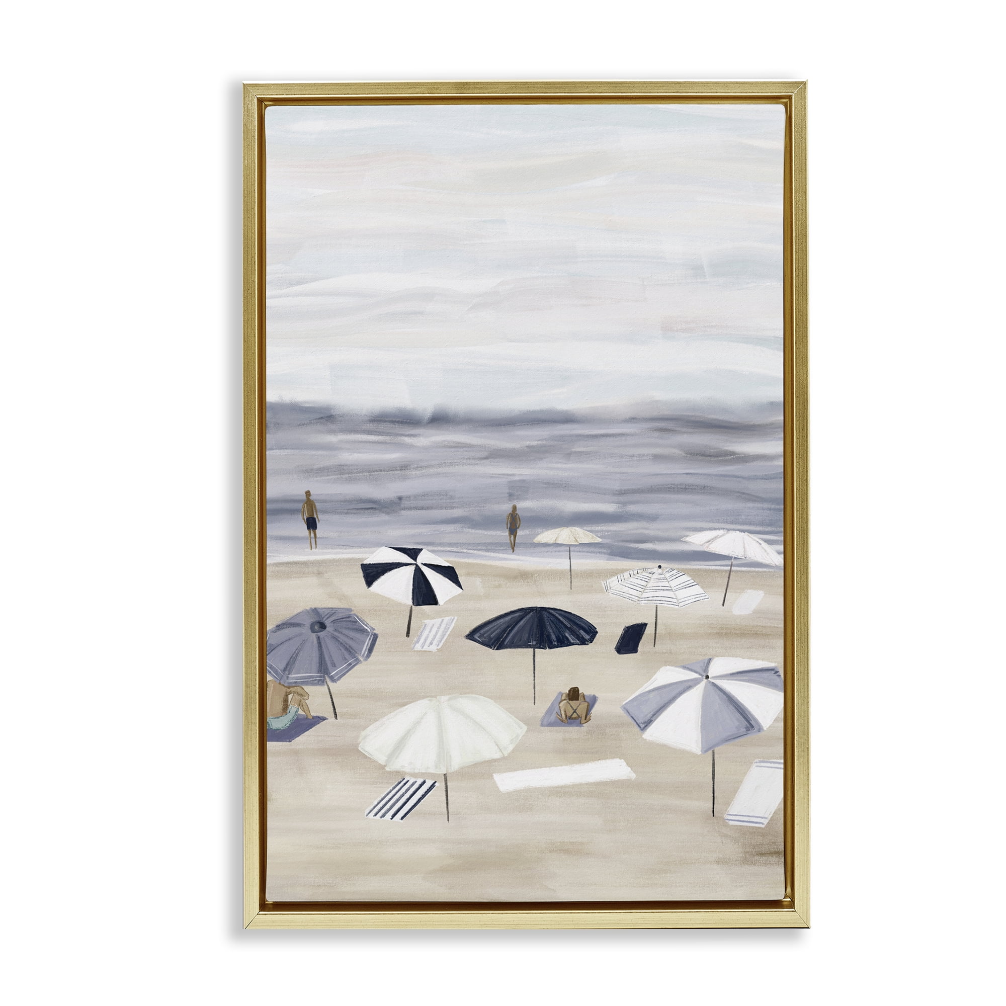 Stupell Industries Summer Beach Umbrellas Nautical & Beach Painting Gold Floater Framed Canvas Art Print Wall Art, 17 x 25