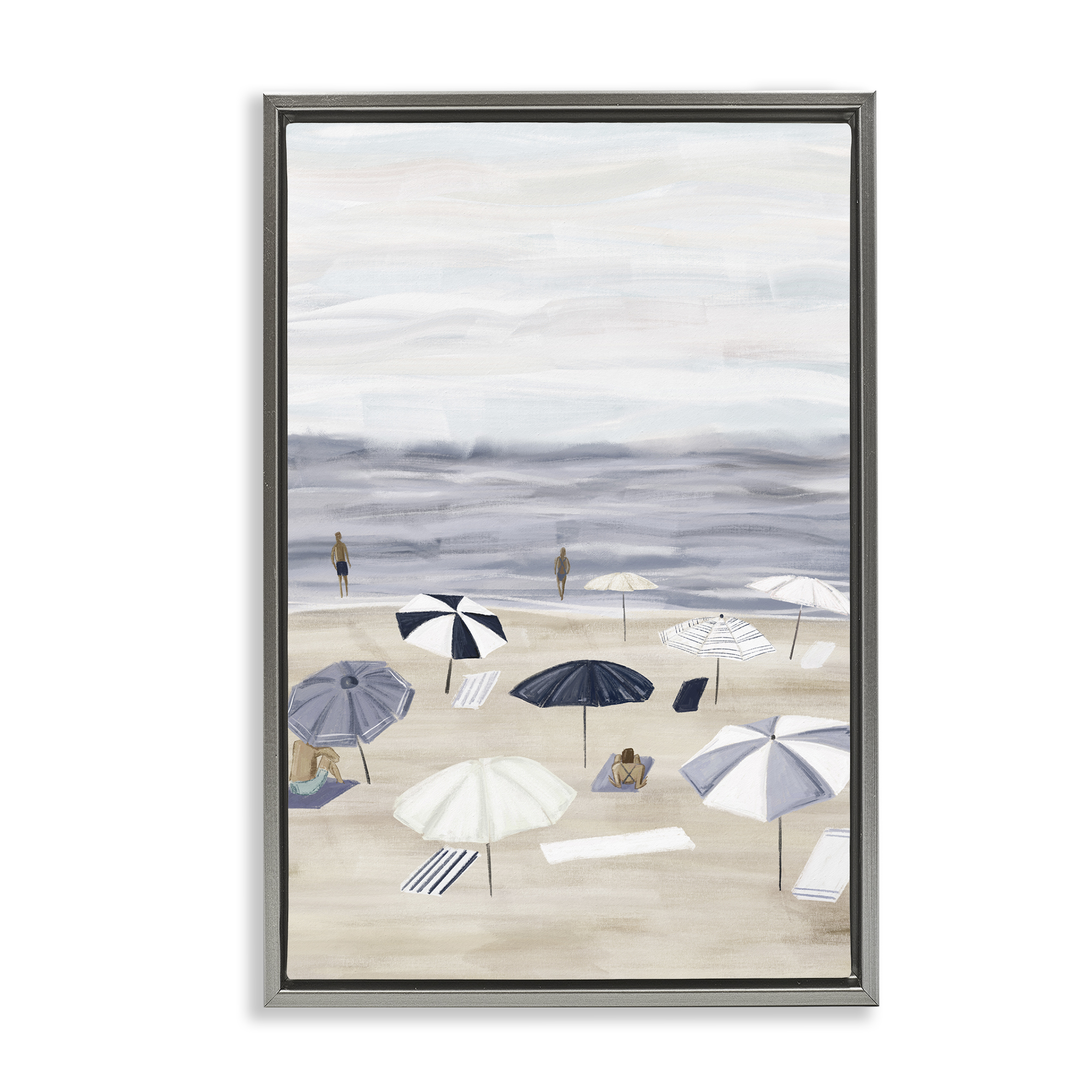 Stupell Industries Summer Beach Umbrellas Nautical & Beach Painting Gray Floater Framed Canvas Art Print Wall Art, 21 x 31