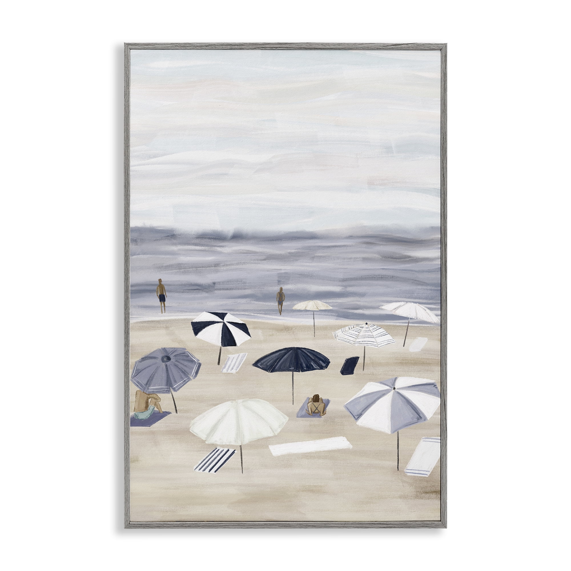 Stupell Industries Summer Beach Umbrellas Nautical & Beach Painting Gray Framed Art Print Wall Art, 16 x 24