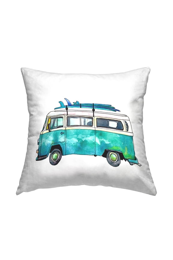 Industries Summer Beach Van Surfboards Printed Throw Pillow Design by Paul McCreery