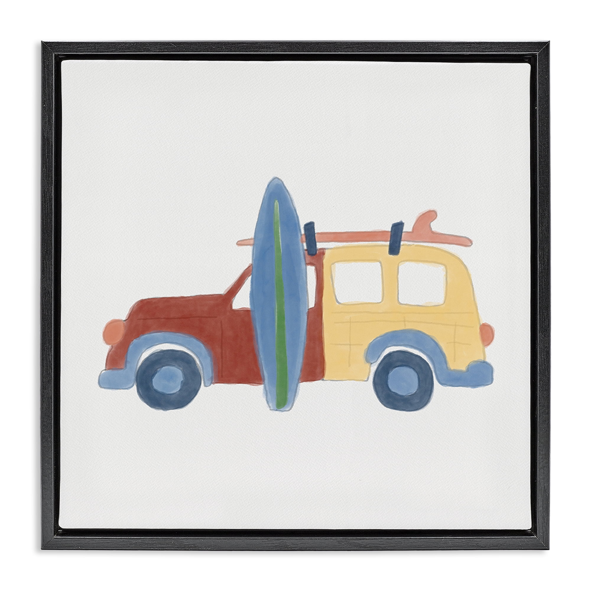 Stupell Industries Summer Beach Wagon Transportation Painting Black Floater Framed Canvas Art Print Wall Art, 18 x 18