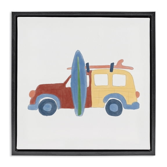 Stupell Industries Summer Beach Wagon Transportation Painting Black Floater Framed Canvas Art Print Wall Art, 25 x 25