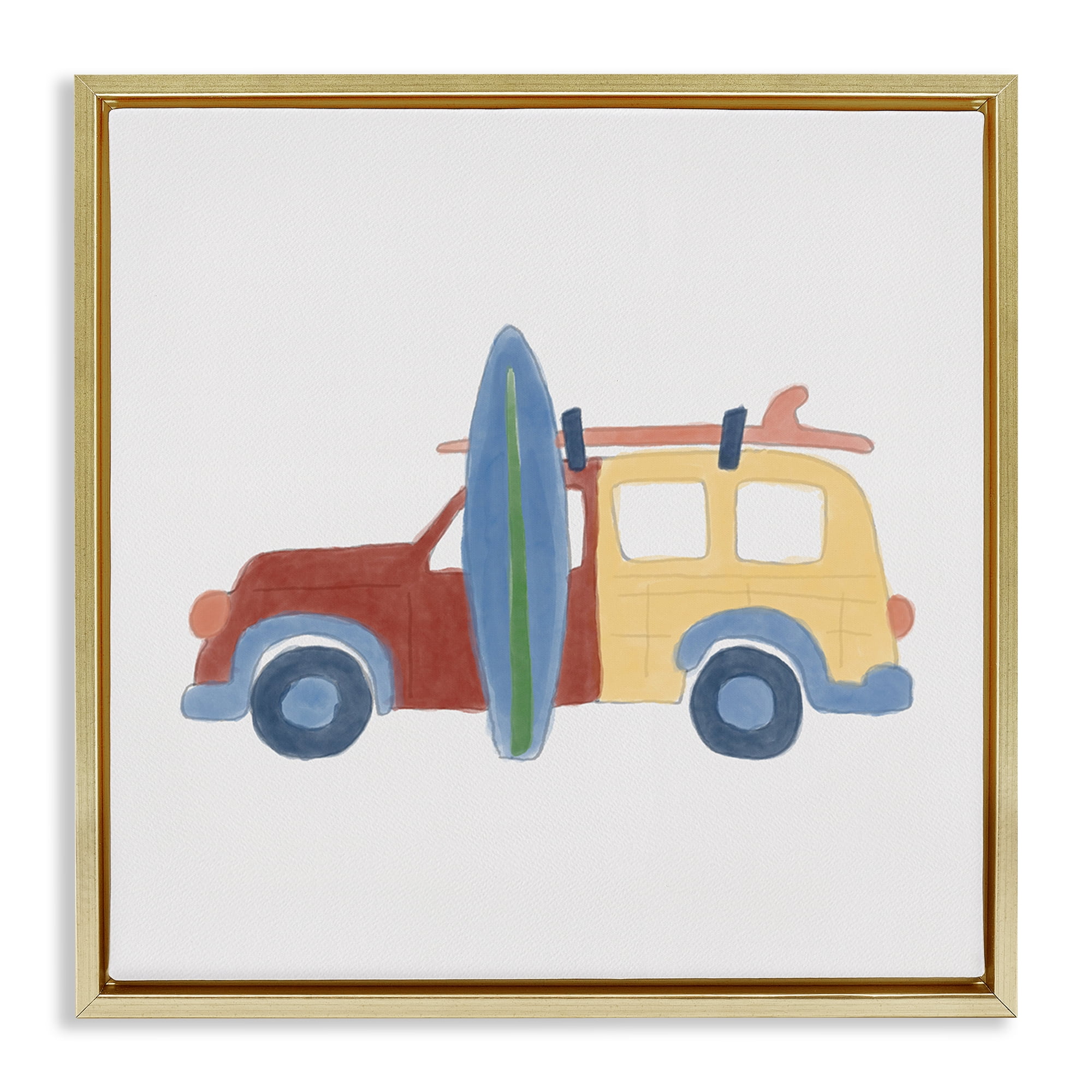 Stupell Industries Summer Beach Wagon Transportation Painting Gold Floater Framed Canvas Art Print Wall Art, 18 x 18