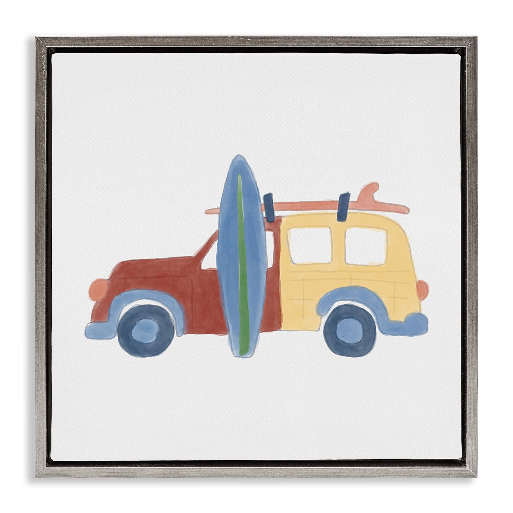 Stupell Industries Summer Beach Wagon Transportation Painting Gray Floater Framed Canvas Art Print Wall Art, 25 x 25