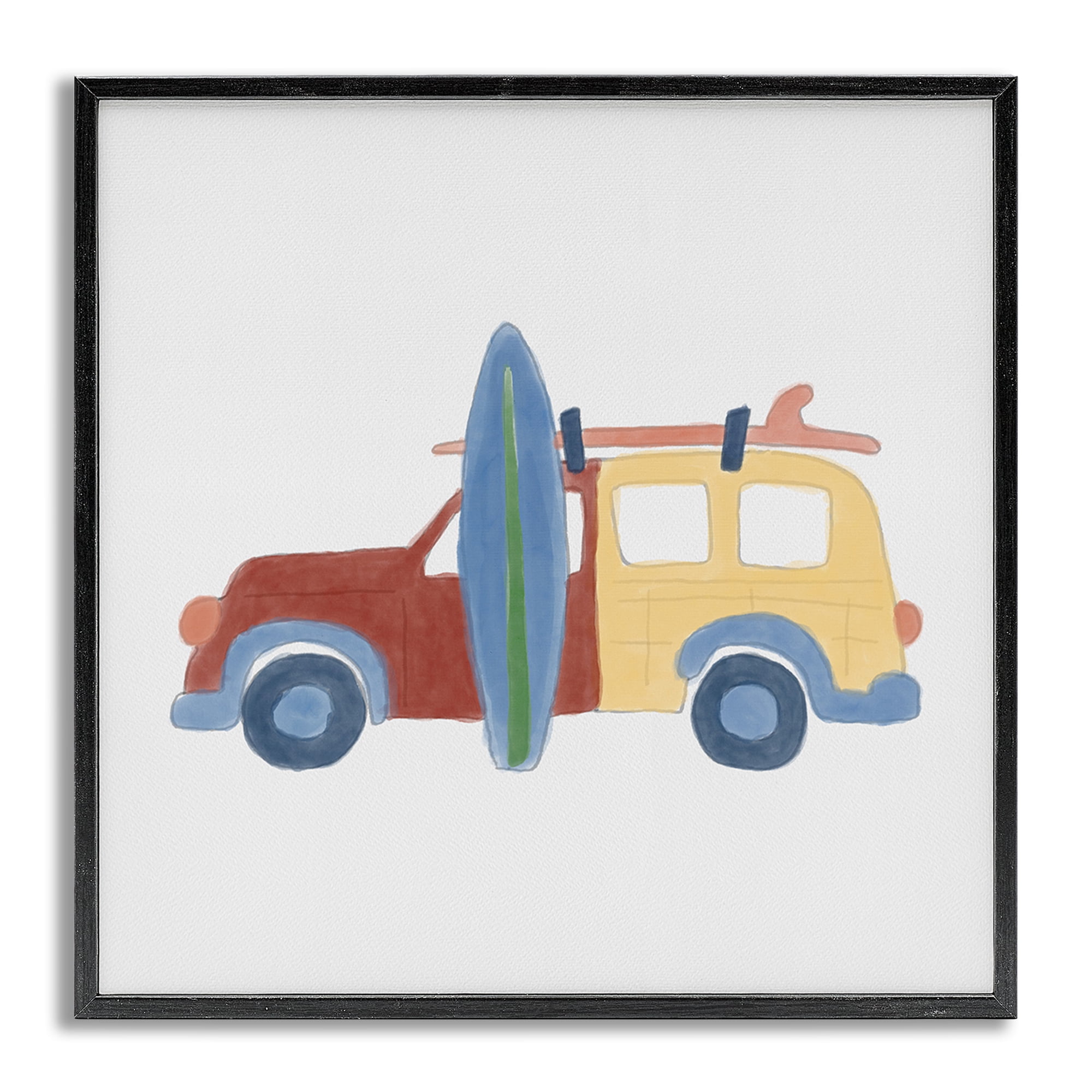 Stupell Industries Summer Beach Wagon Transportation Painting Gray Framed Art Print Wall Art, 12 x 12