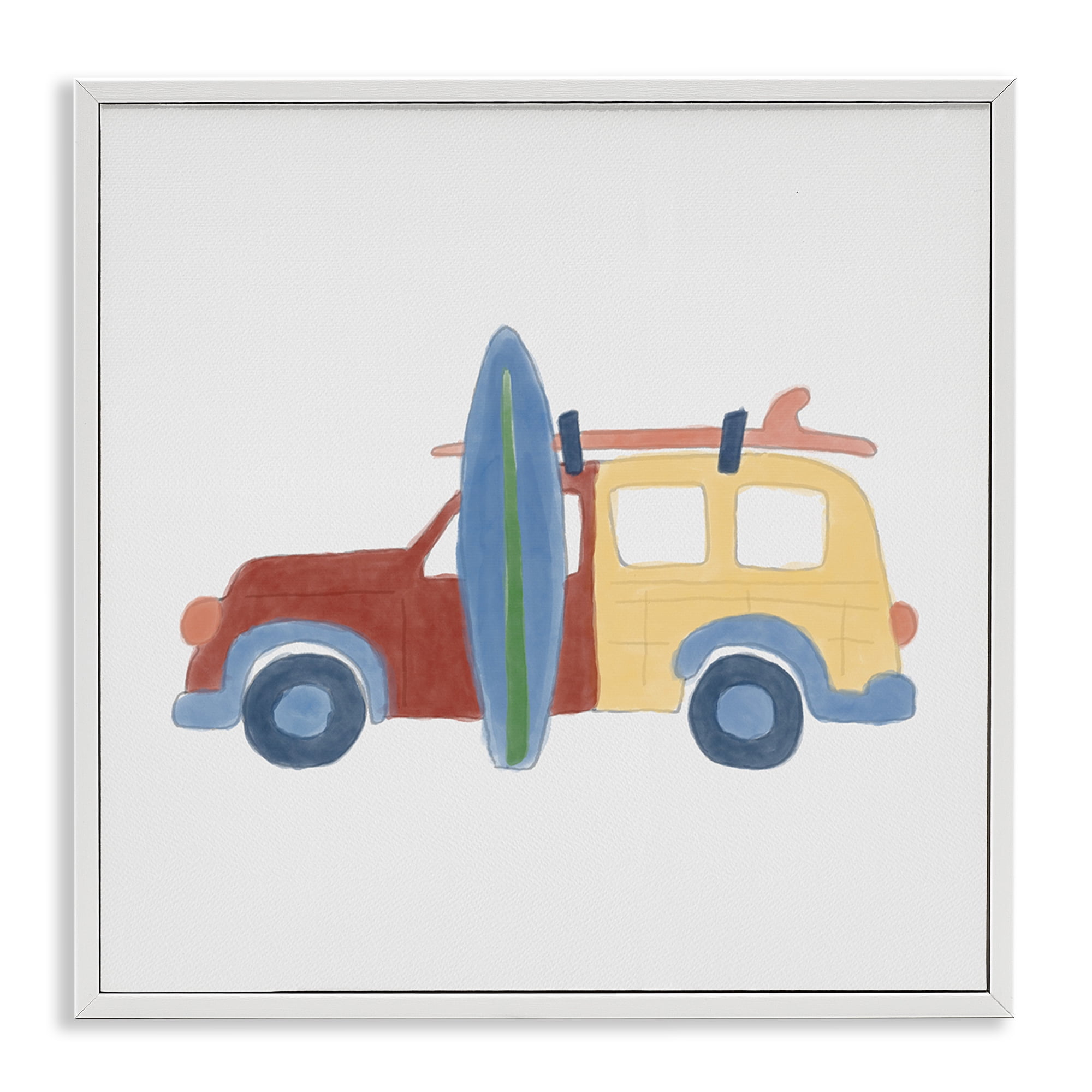 Stupell Industries Summer Beach Wagon Transportation Painting White Framed Art Print Wall Art, 17 x 17