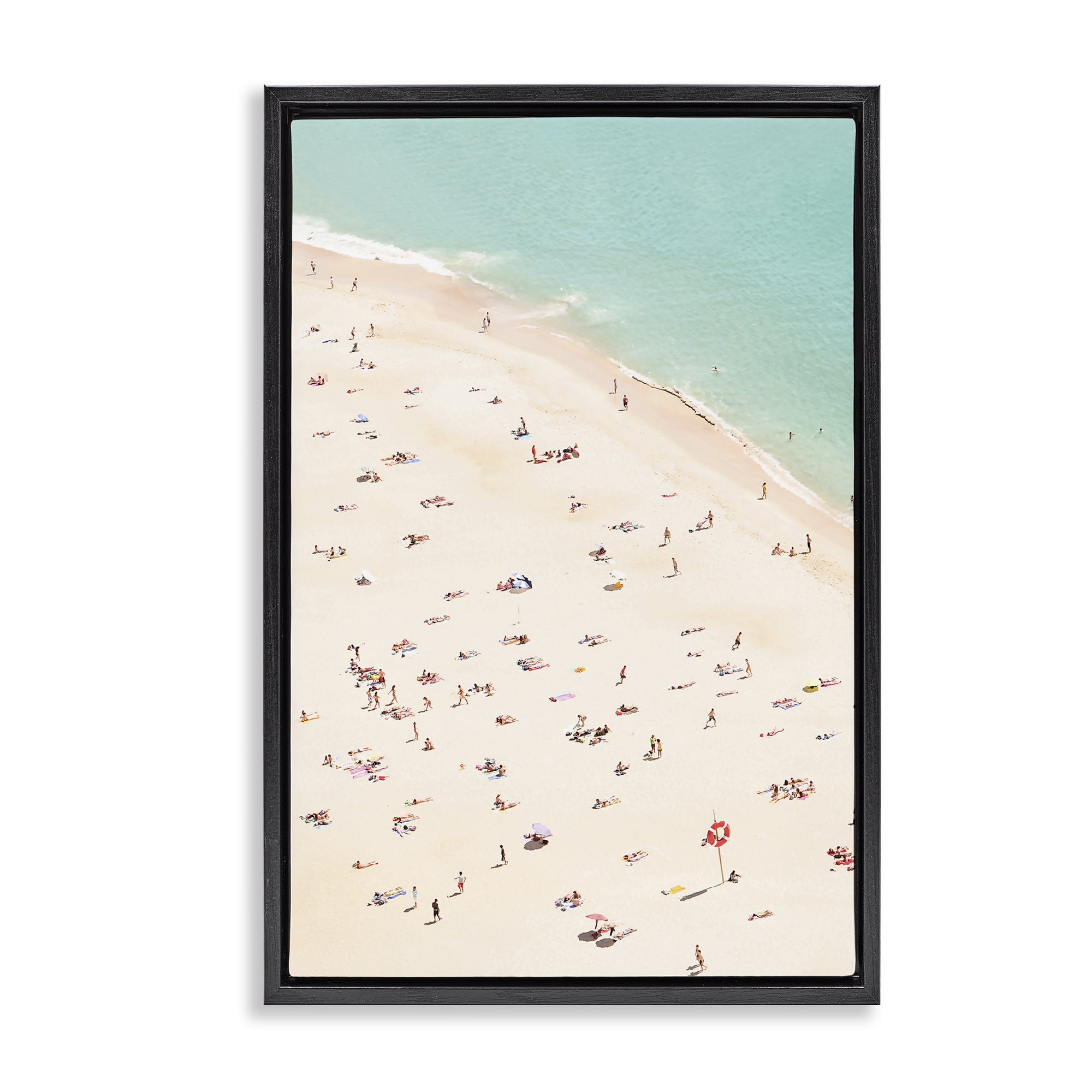 Stupell Industries Summer Beachgoer Crowd Nautical & Beach Photography Black Floater Framed Canvas Art Print Wall Art, 17 x 25