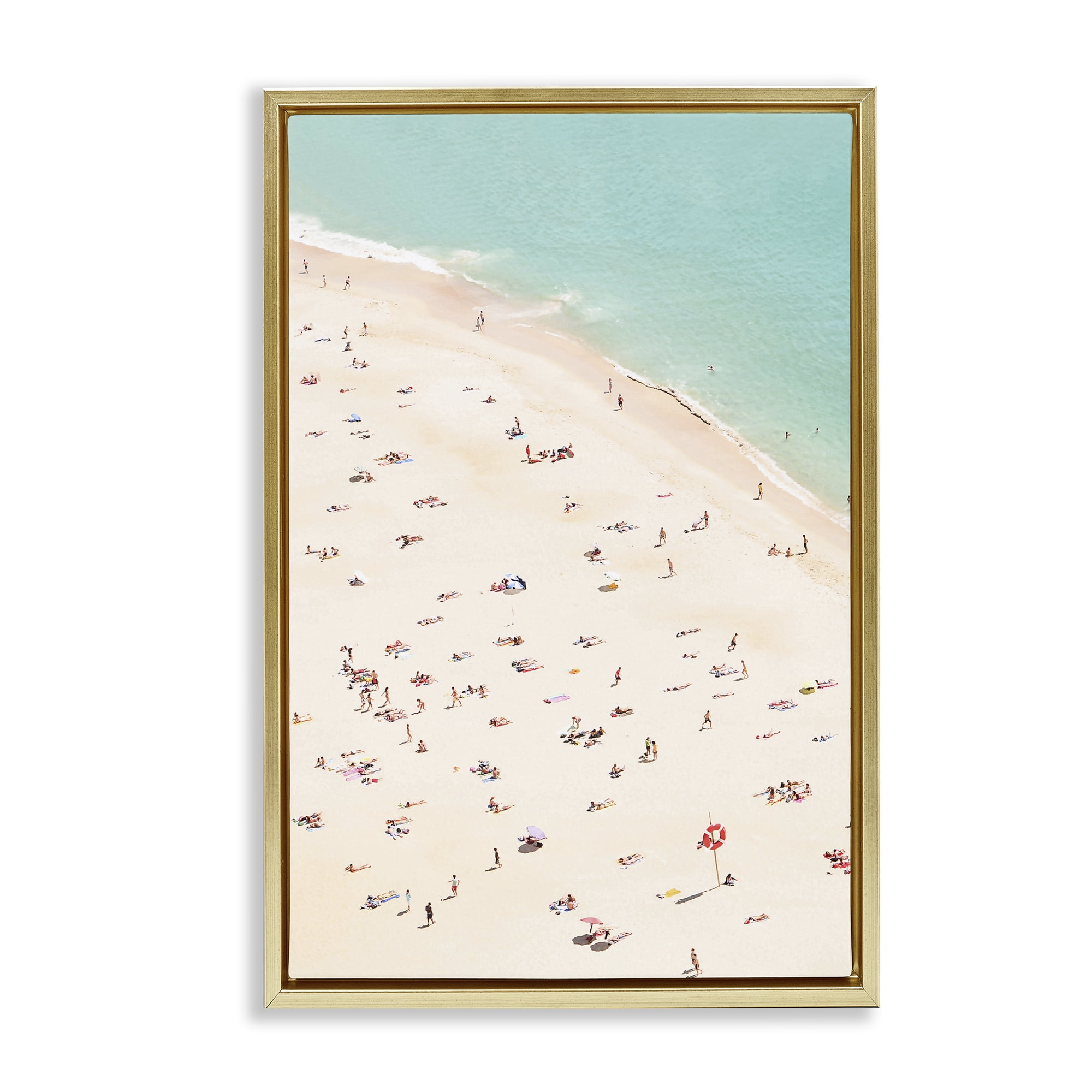 Stupell Industries Summer Beachgoer Crowd Nautical & Beach Photography Gold Floater Framed Canvas Art Print Wall Art, 17 x 25