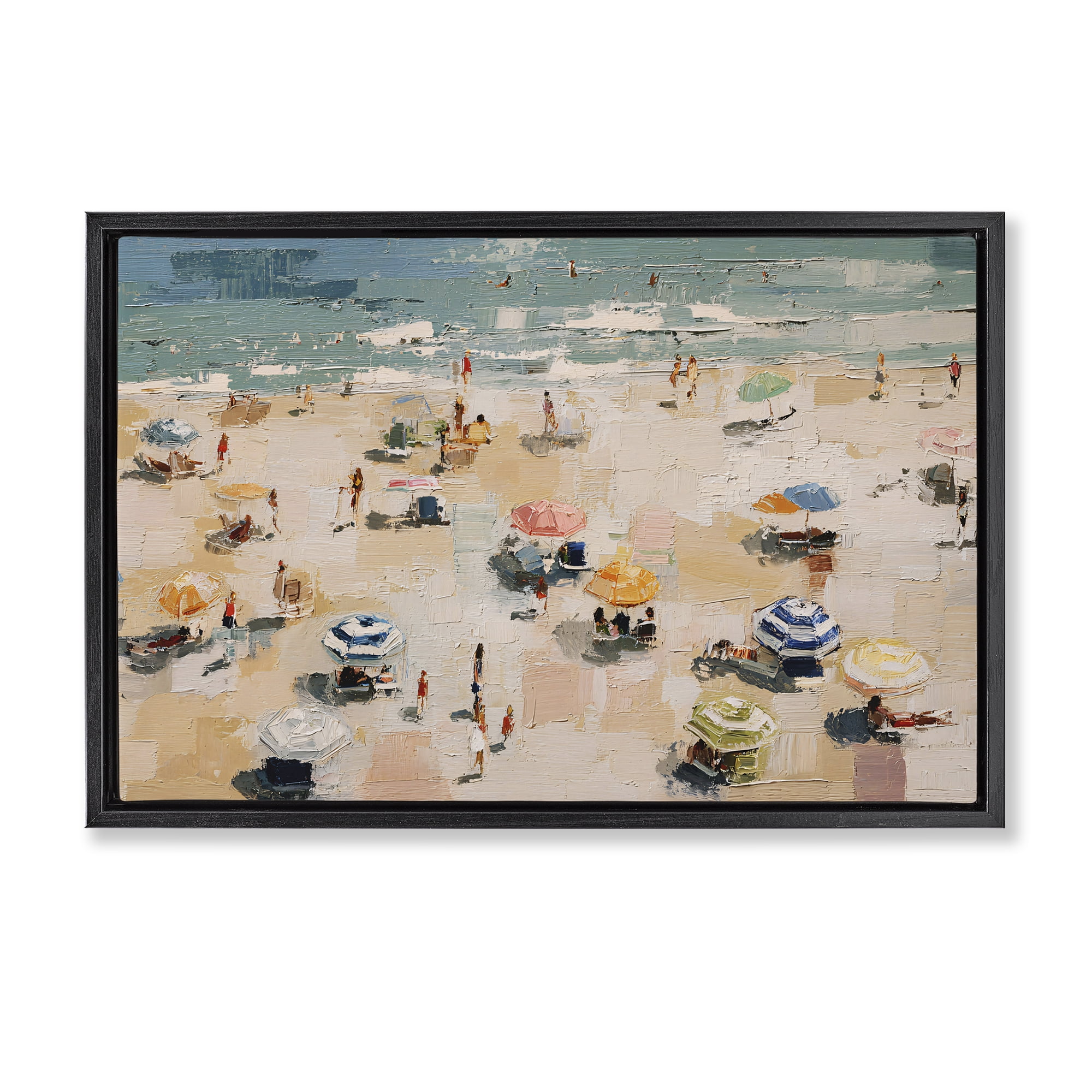 Stupell Industries Summer Beachgoers Expression Black Framed Floater Canvas Wall Art, design by Jacky Ngan