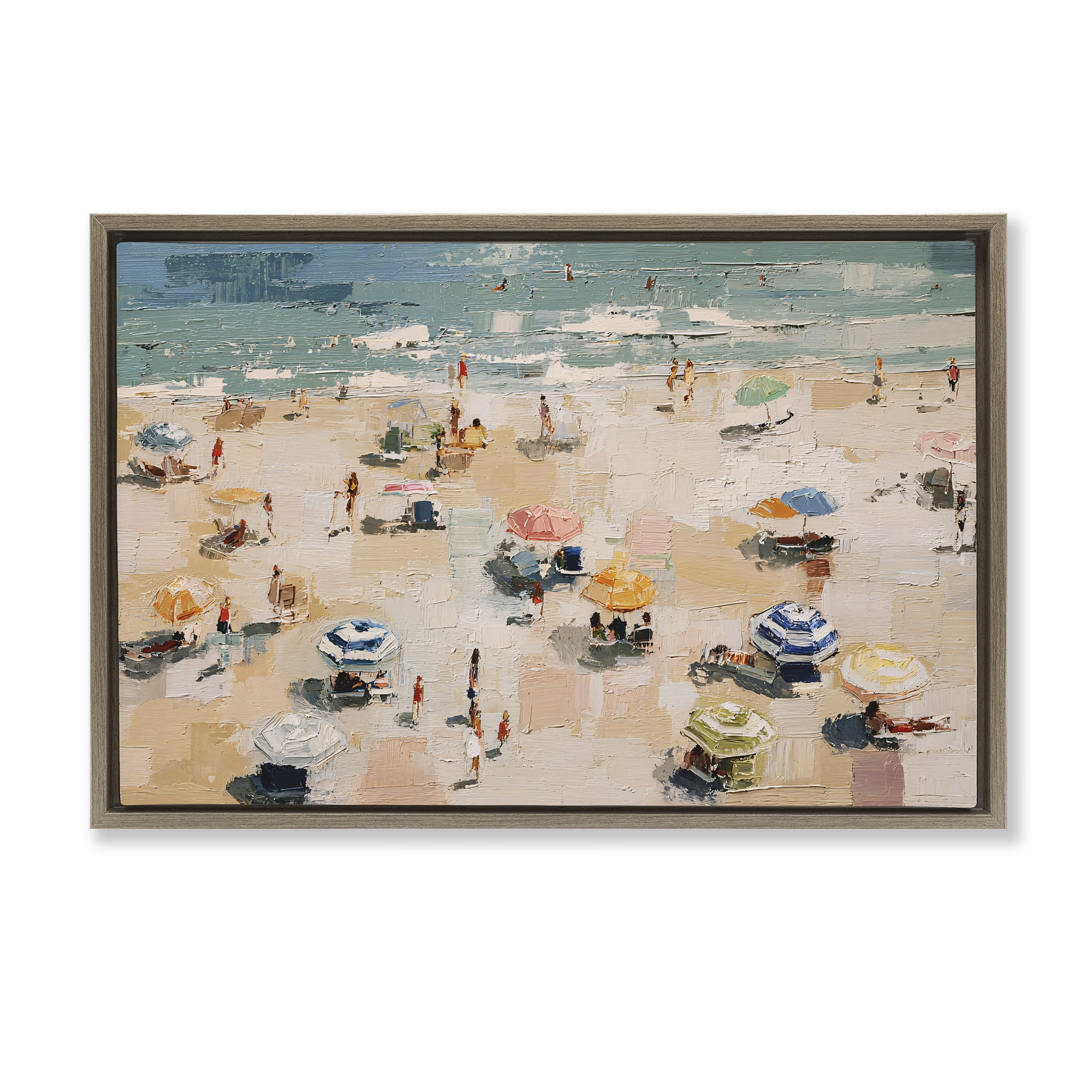Stupell Industries Summer Beachgoers Expression Brown Framed Floater Canvas Wall Art, design by Jacky Ngan