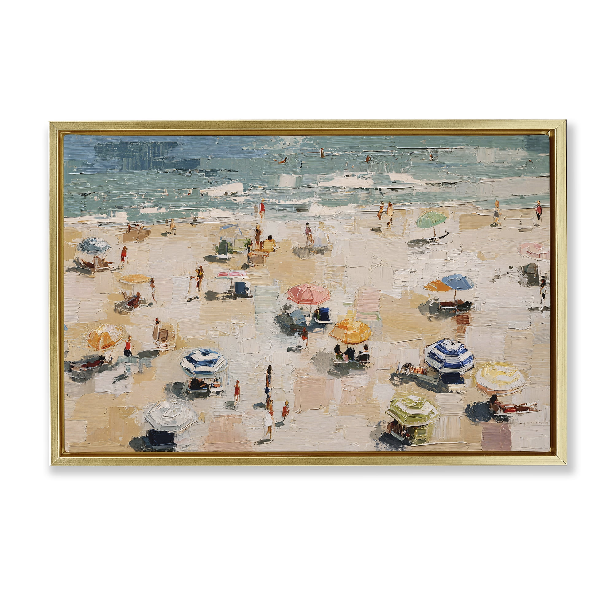 Stupell Industries Summer Beachgoers Expression Gold Framed Floater Canvas Wall Art, design by Jacky Ngan
