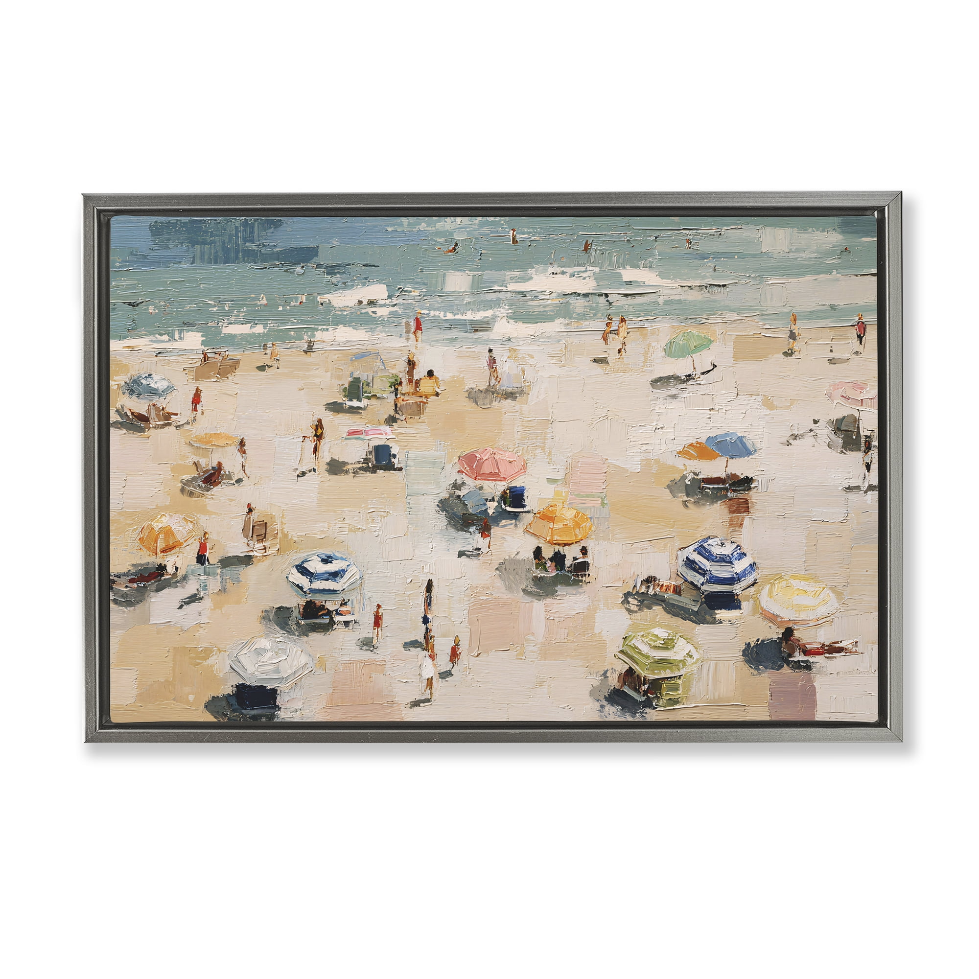 Stupell Industries Summer Beachgoers Expression Gray Framed Floater Canvas Wall Art, design by Jacky Ngan