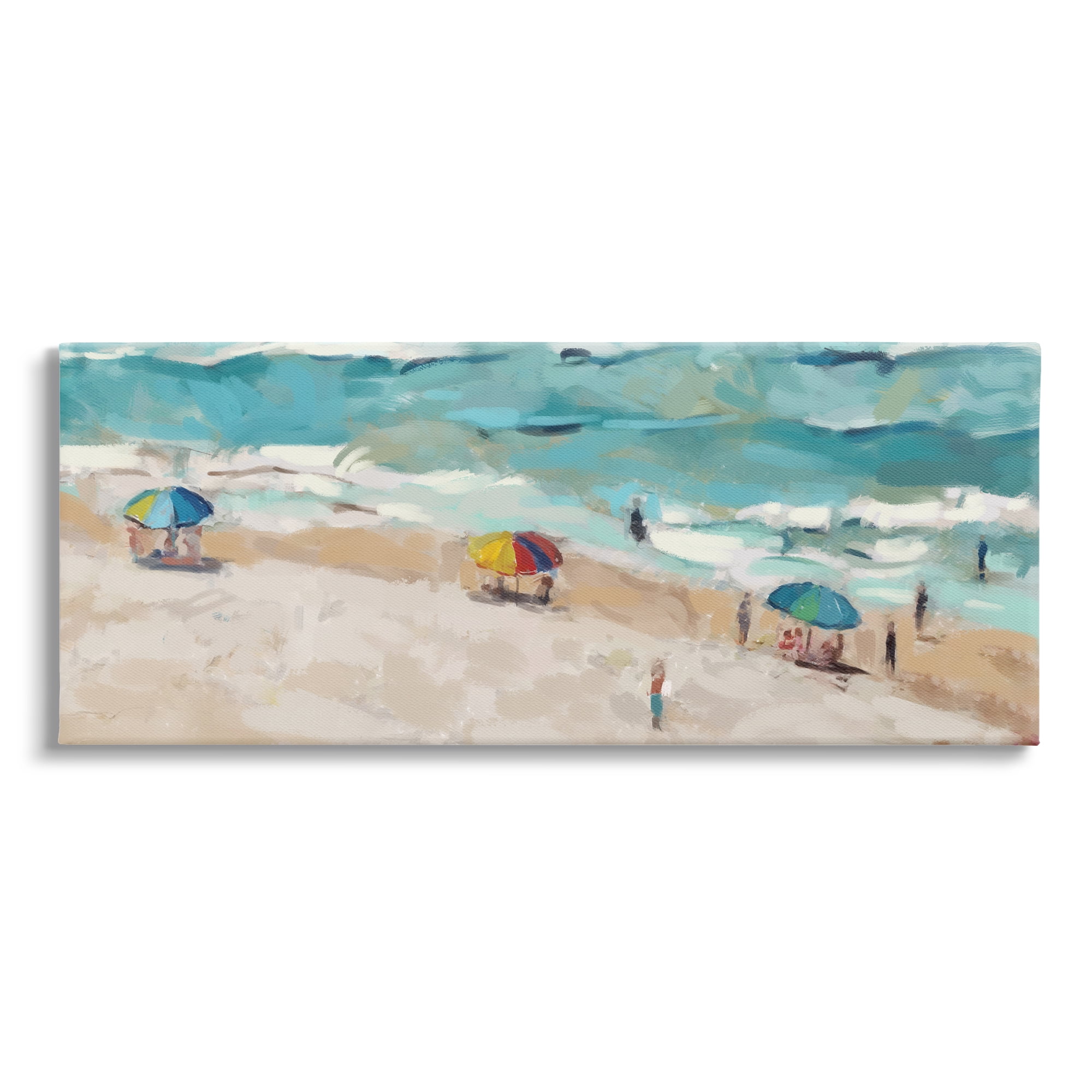 Stupell Industries Summer Beachgoers on Shore Landscape Painting Gallery Wrapped Canvas Art Print Wall Art, 30 x 13