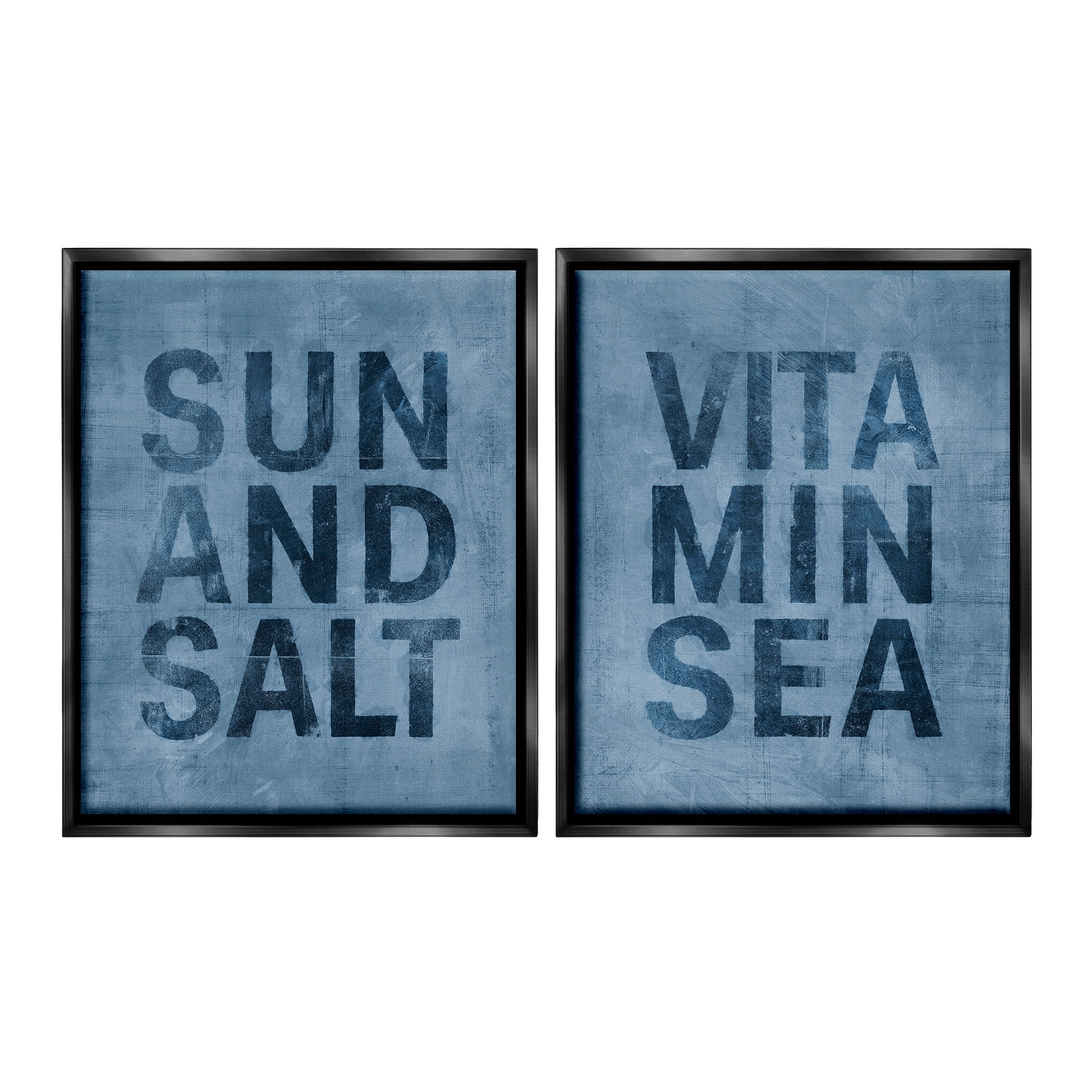 Stupell Industries Summer Beachy Phrases Nature Painting Black Floater Framed Canvas Art Print Wall Art, 25 x 31, Set of 2