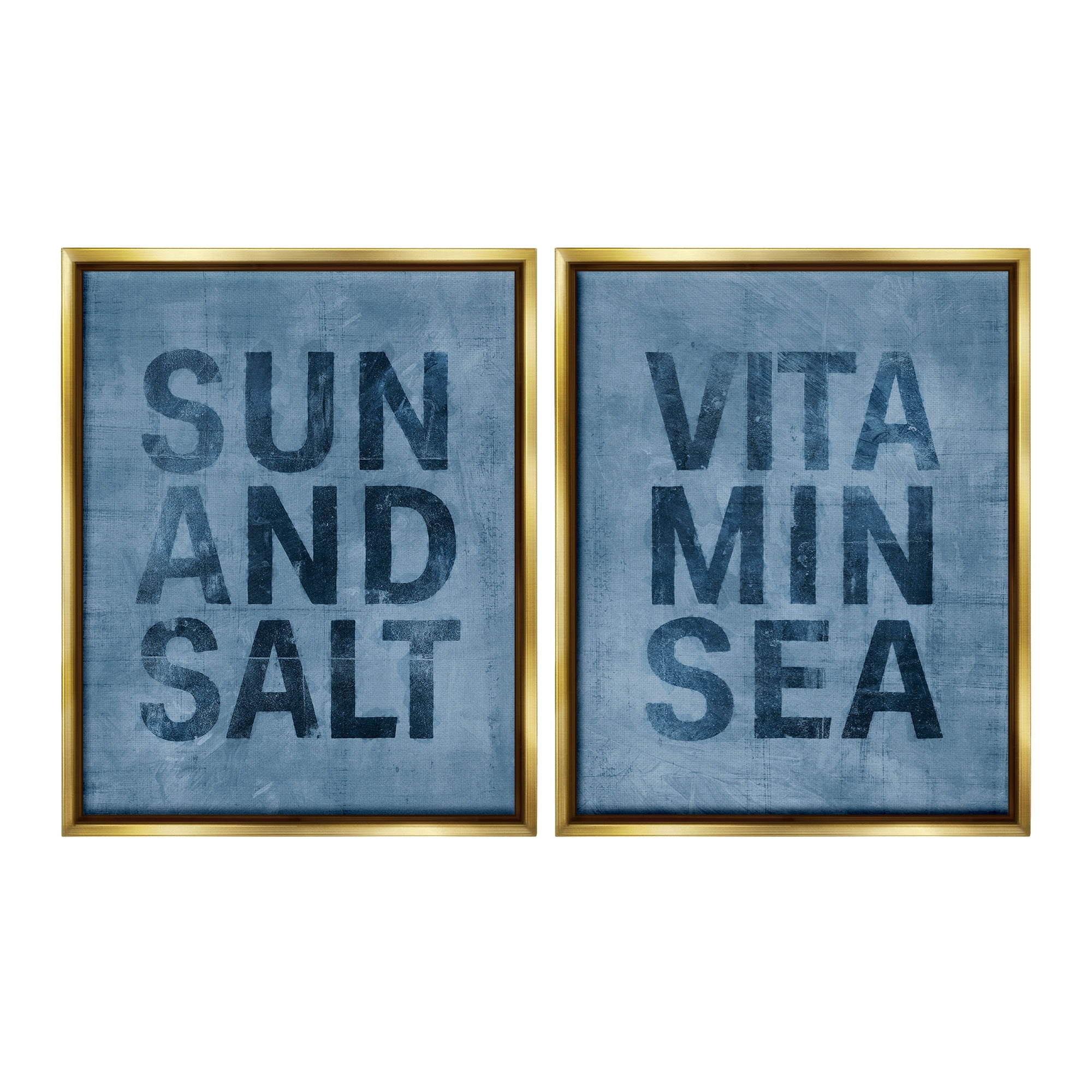 Stupell Industries Summer Beachy Phrases Nature Painting Gold Floater Framed Canvas Art Print Wall Art, 17 x 21, Set of 2