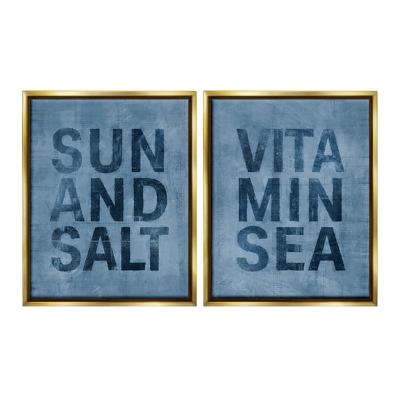 Stupell Industries Summer Beachy Phrases Nature Painting Gold Floater Framed Canvas Art Print Wall Art, 17 x 21, Set of 2