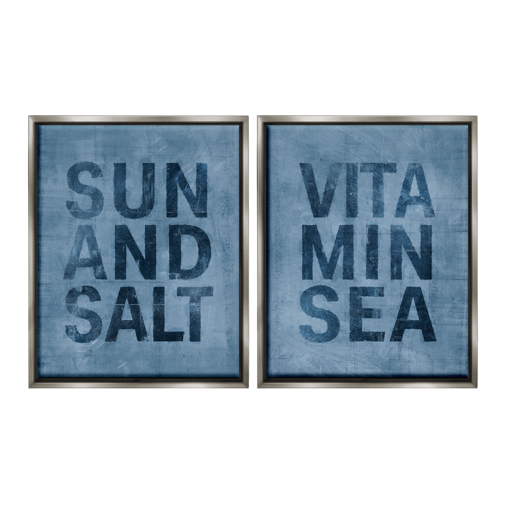 Stupell Industries Summer Beachy Phrases Nature Painting Gray Floater Framed Canvas Art Print Wall Art, 17 x 21, Set of 2