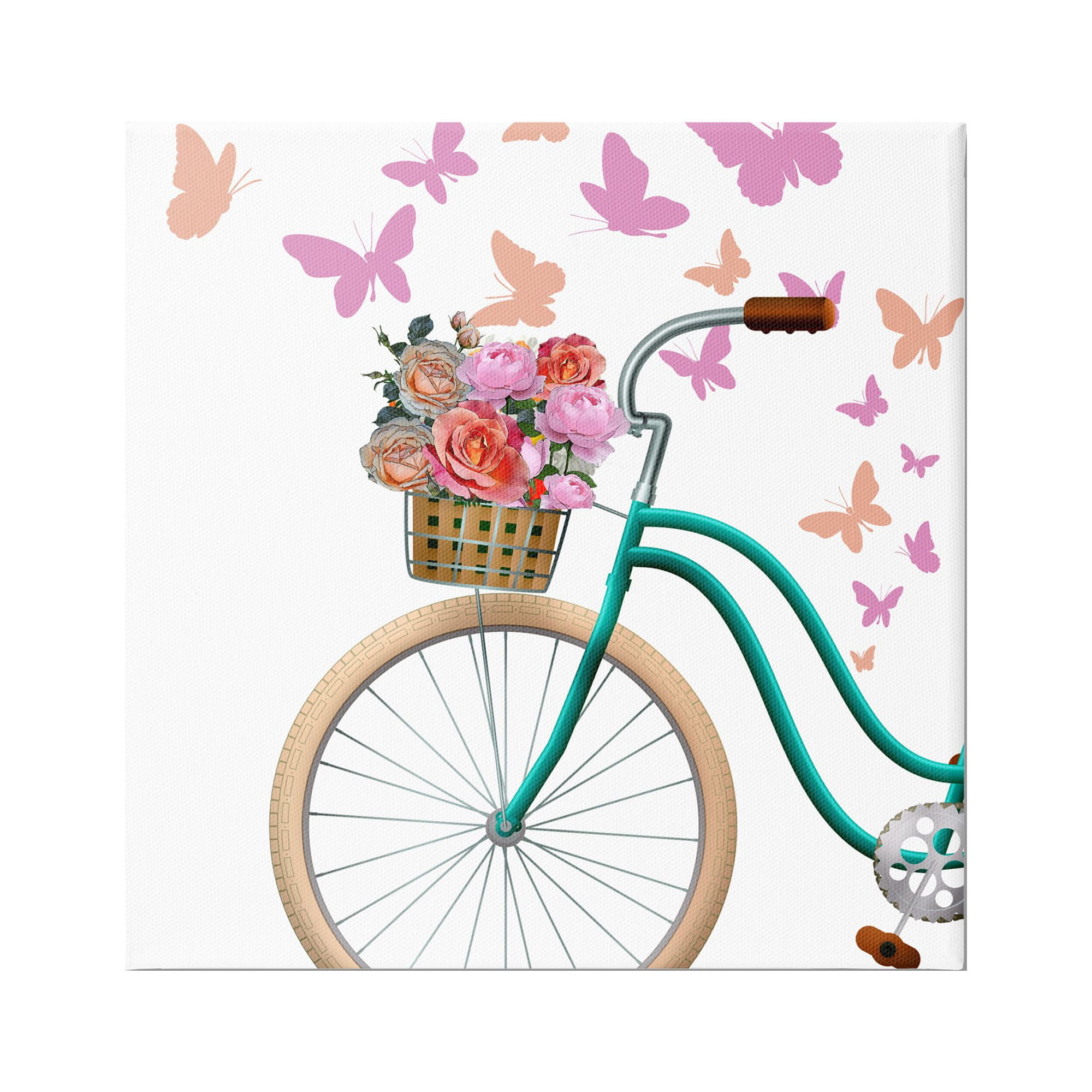 Stupell Industries Summer Bicycle Flower Basket Pink Fluttering Butterflies Graphic Art Gallery Wrapped Canvas Print Wall Art, Design by Kim Allen