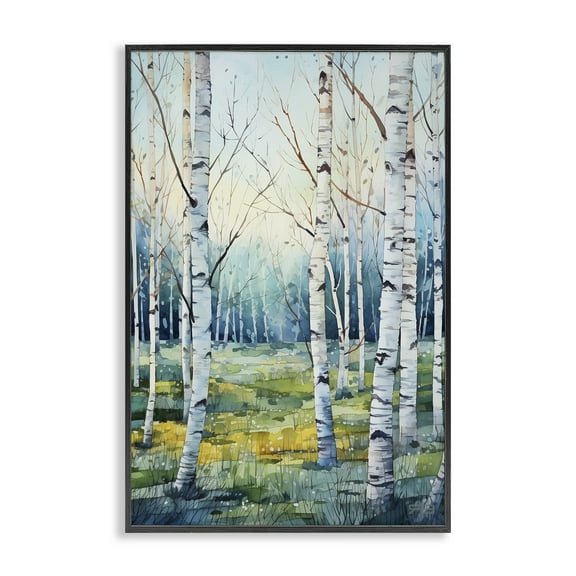 Stupell Industries Summer Birch Forest Landscape Painting Black Framed Art Print Wall Art, 12 x 18
