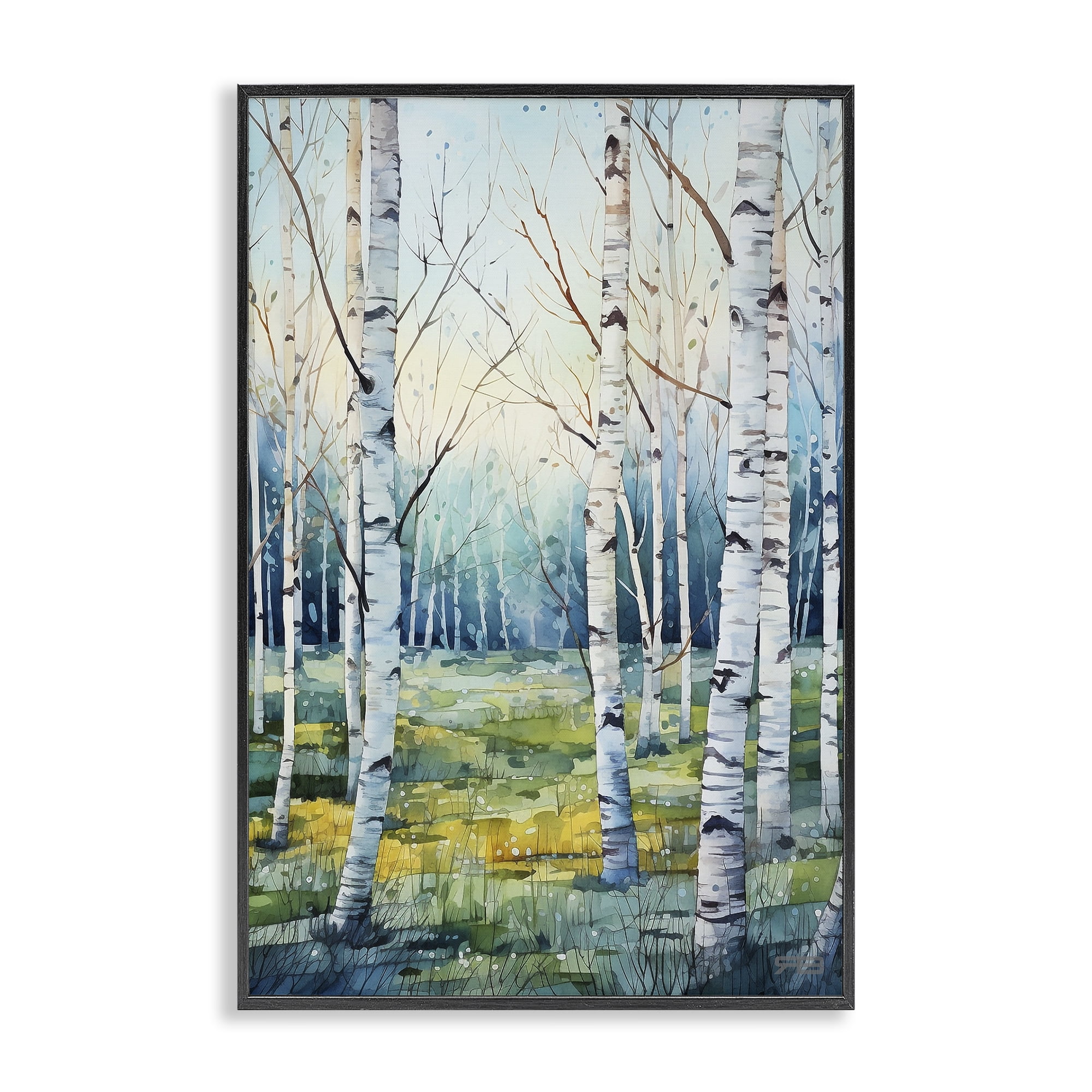 Stupell Industries Summer Birch Forest Landscape Painting Black Framed Art Print Wall Art, 20 x 30