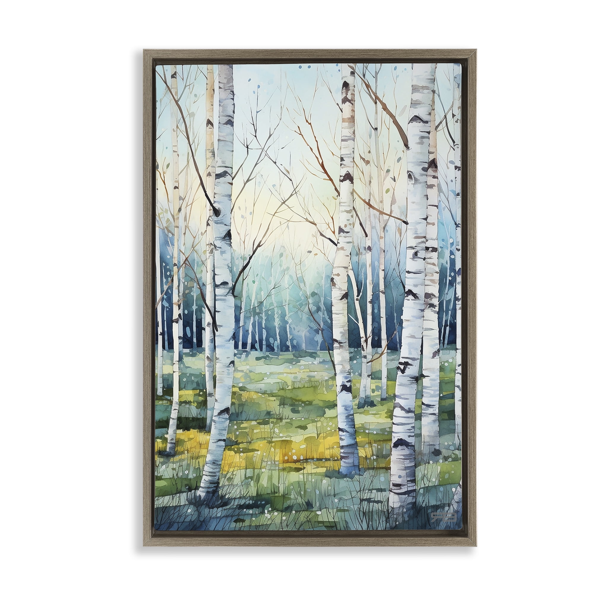 Stupell Industries Summer Birch Forest Landscape Painting Brown Floater Framed Art Print Wall Art, 21 x 31