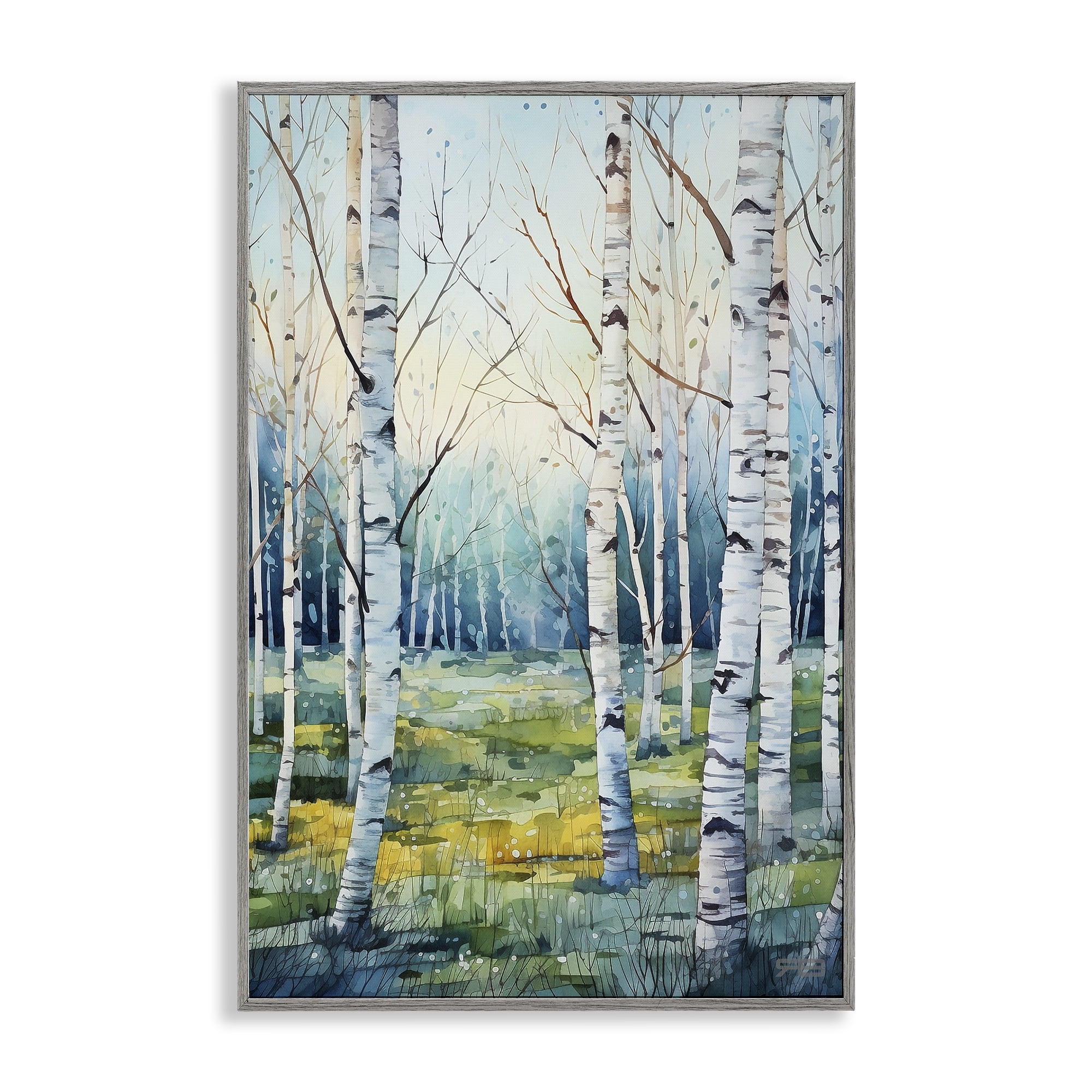 Stupell Industries Summer Birch Forest Landscape Painting Gray Framed Art Print Wall Art, 16 x 24