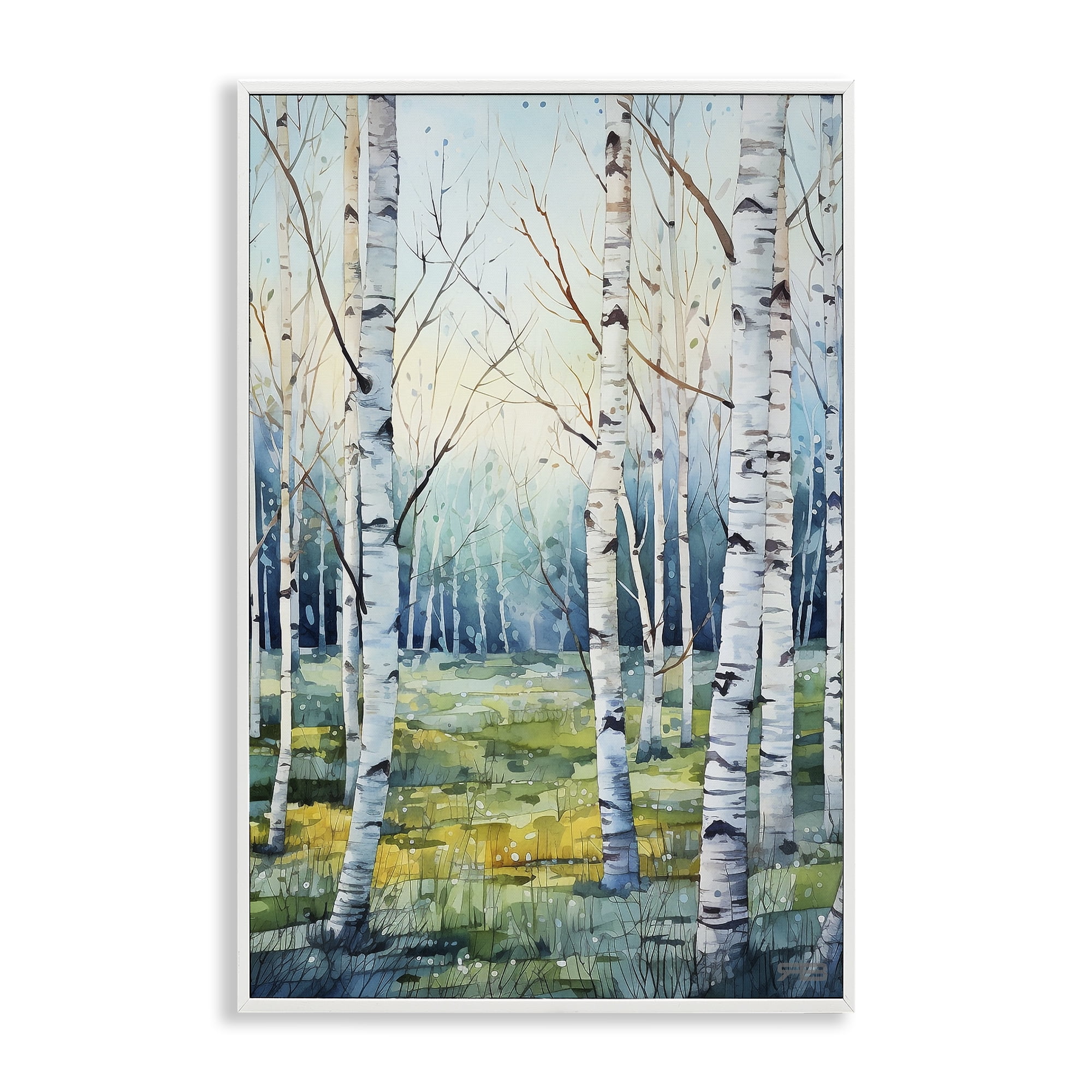 Stupell Industries Summer Birch Forest Landscape Painting White Framed Art Print Wall Art, 16 x 24