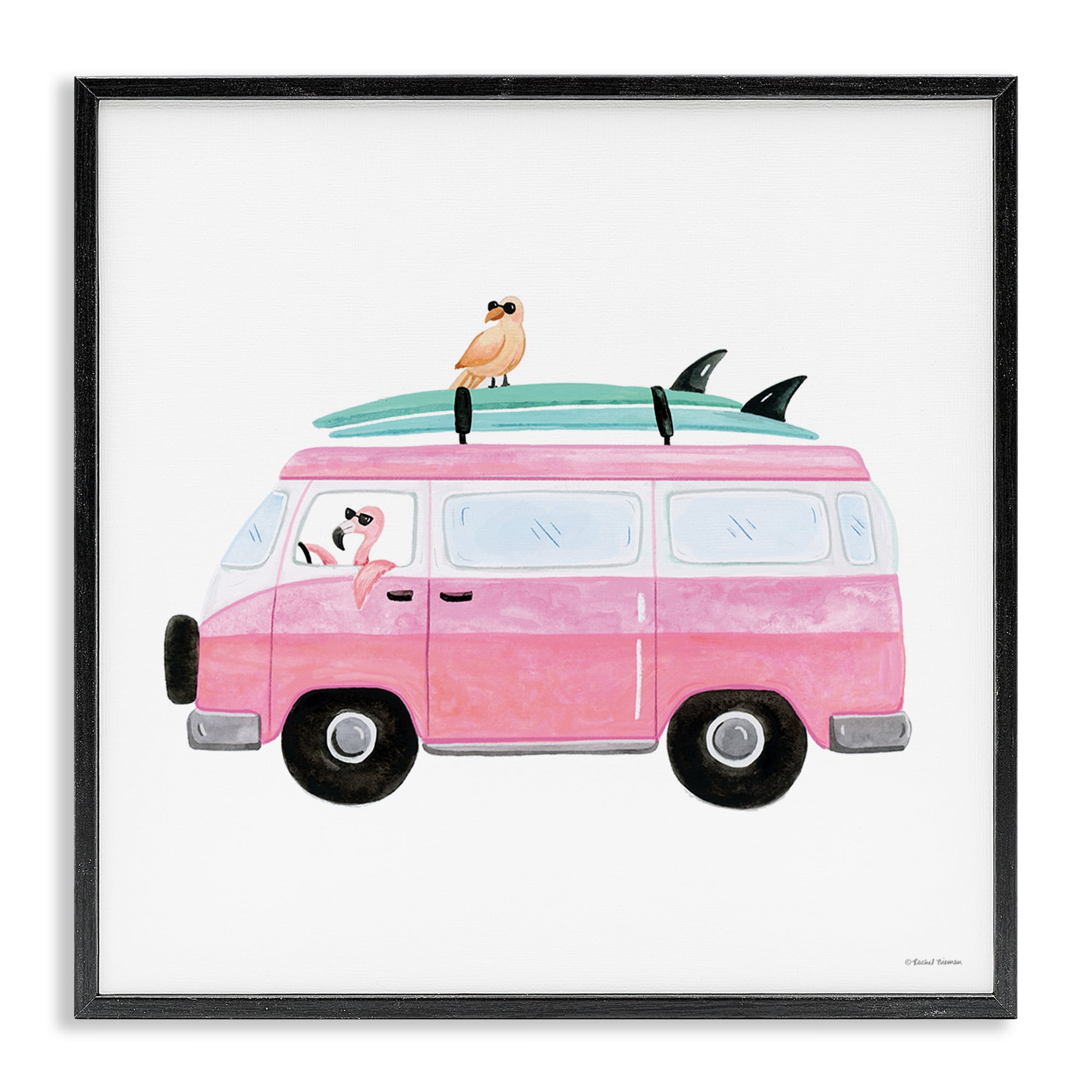 Stupell Industries Summer Birds & Van Transportation Painting Black Framed Art Print Wall Art, 17 x 17