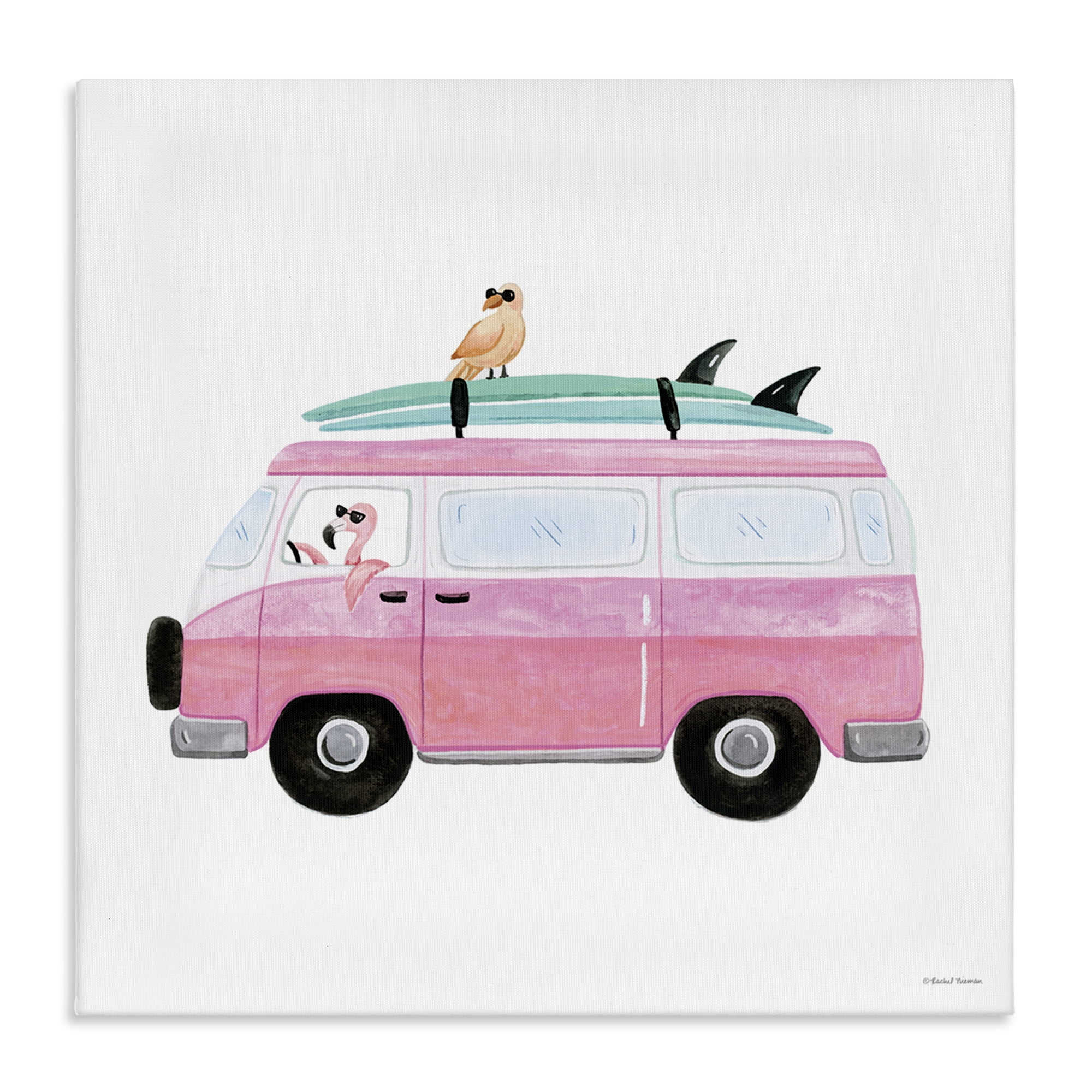 Stupell Industries Summer Birds & Van Transportation Painting Wrapped Canvas Art Print Wall Art, 24 x 24