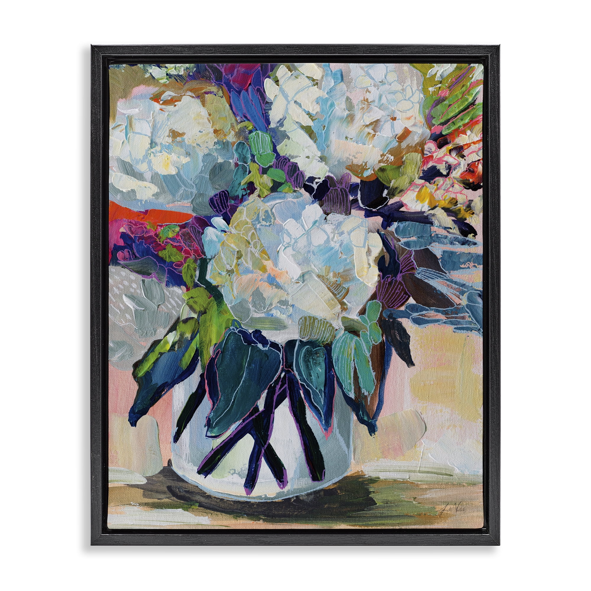 Stupell Industries Summer Blooming Bouquet Plants & Flowers Painting Black Floater Framed Canvas Art Print Wall Art, 25 x 31