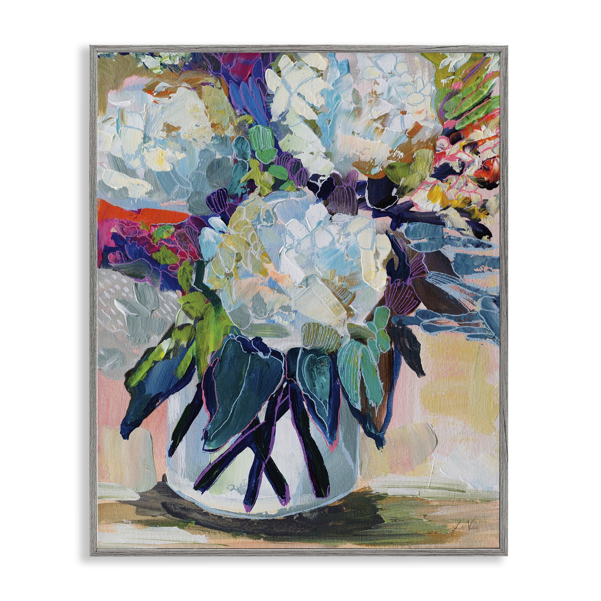 Stupell Industries Summer Blooming Bouquet Plants & Flowers Painting Gray Framed Art Print Wall Art, 24 x 30