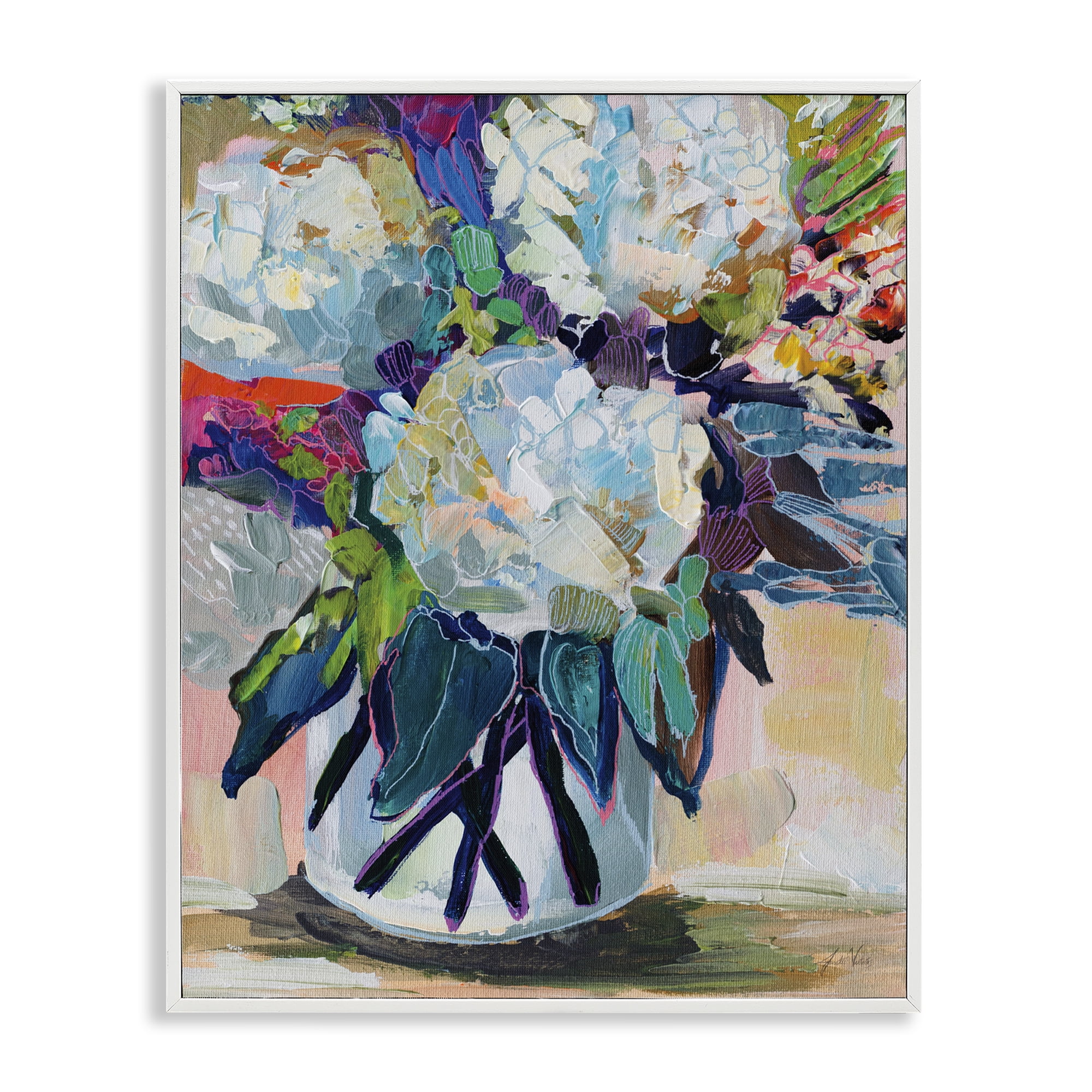 Stupell Industries Summer Blooming Bouquet Plants & Flowers Painting White Framed Art Print Wall Art, 11 x 14