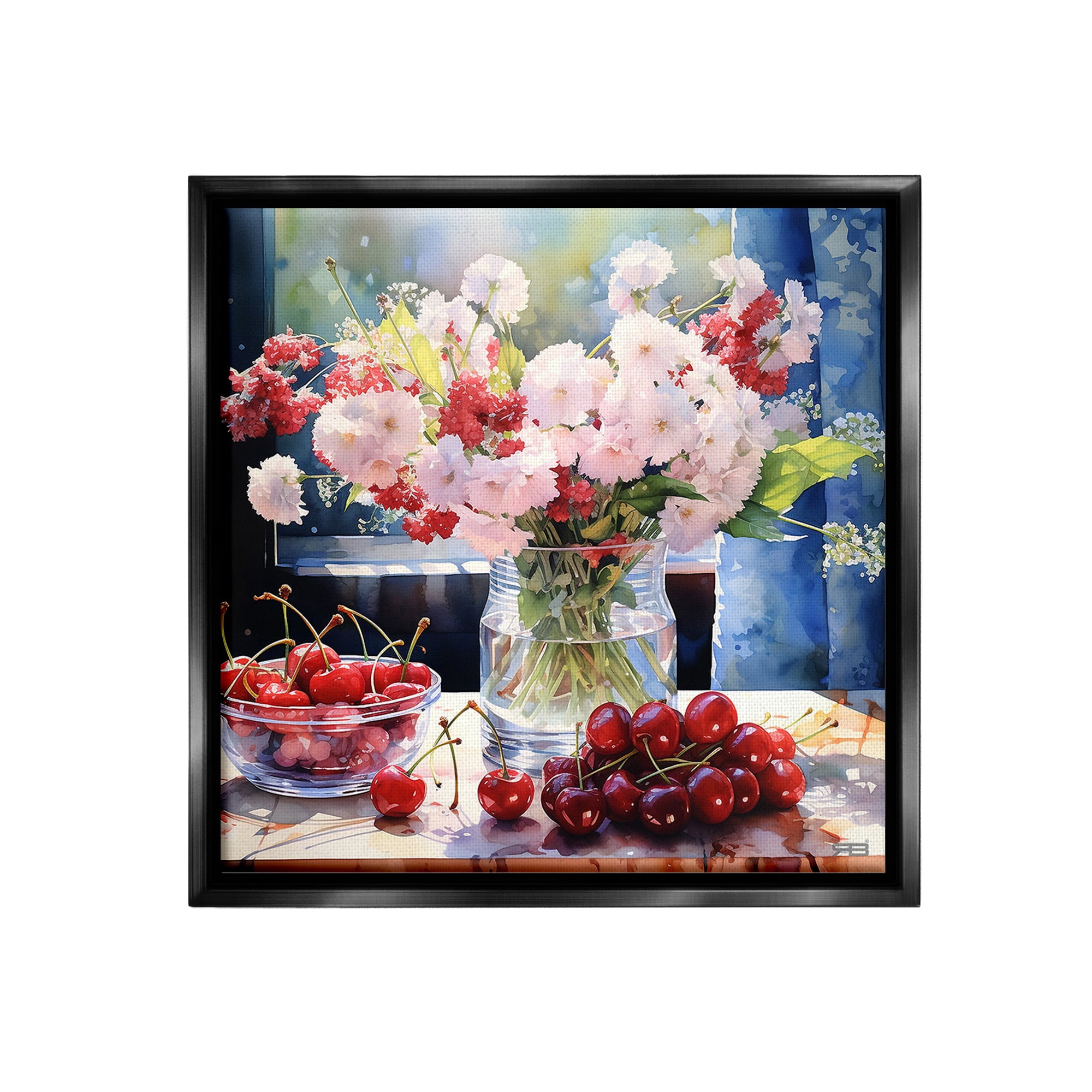 Stupell Industries Summer Blossoms & Cherries Botanical & Floral Painting Black Floater Framed Canvas Art Print Wall Art, 18 x 18