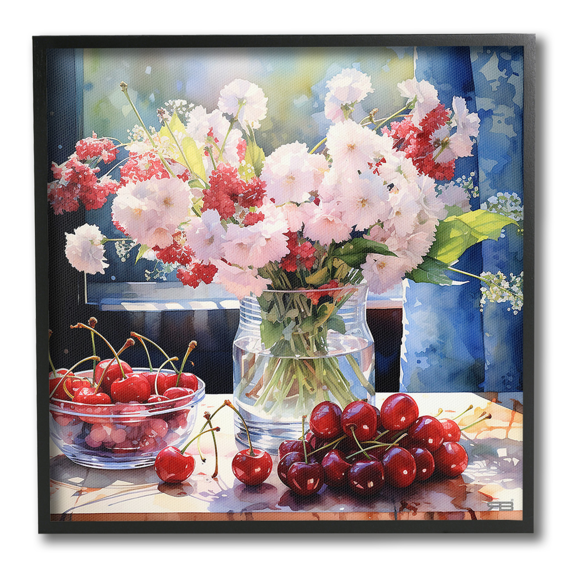 Stupell Industries Summer Blossoms & Cherries Botanical & Floral Painting Black Framed Art Print Wall Art, 12 x 12