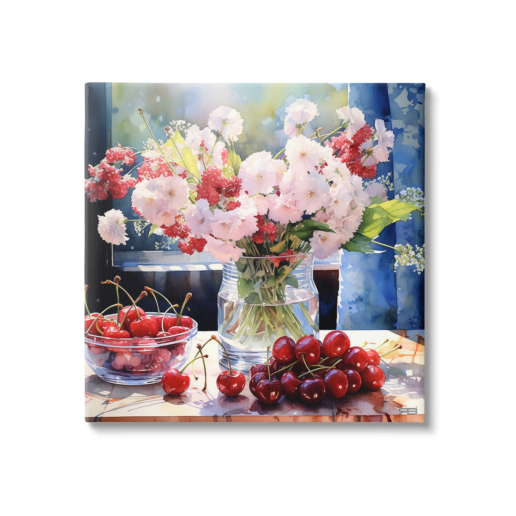 Stupell Industries Summer Blossoms & Cherries Botanical & Floral Painting Gallery Wrapped Canvas Art Print Wall Art, 17 x 17