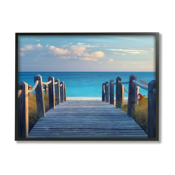 Stupell Industries Summer Boardwalk Beach View Coastal Photography Black Framed Art Print Wall Art