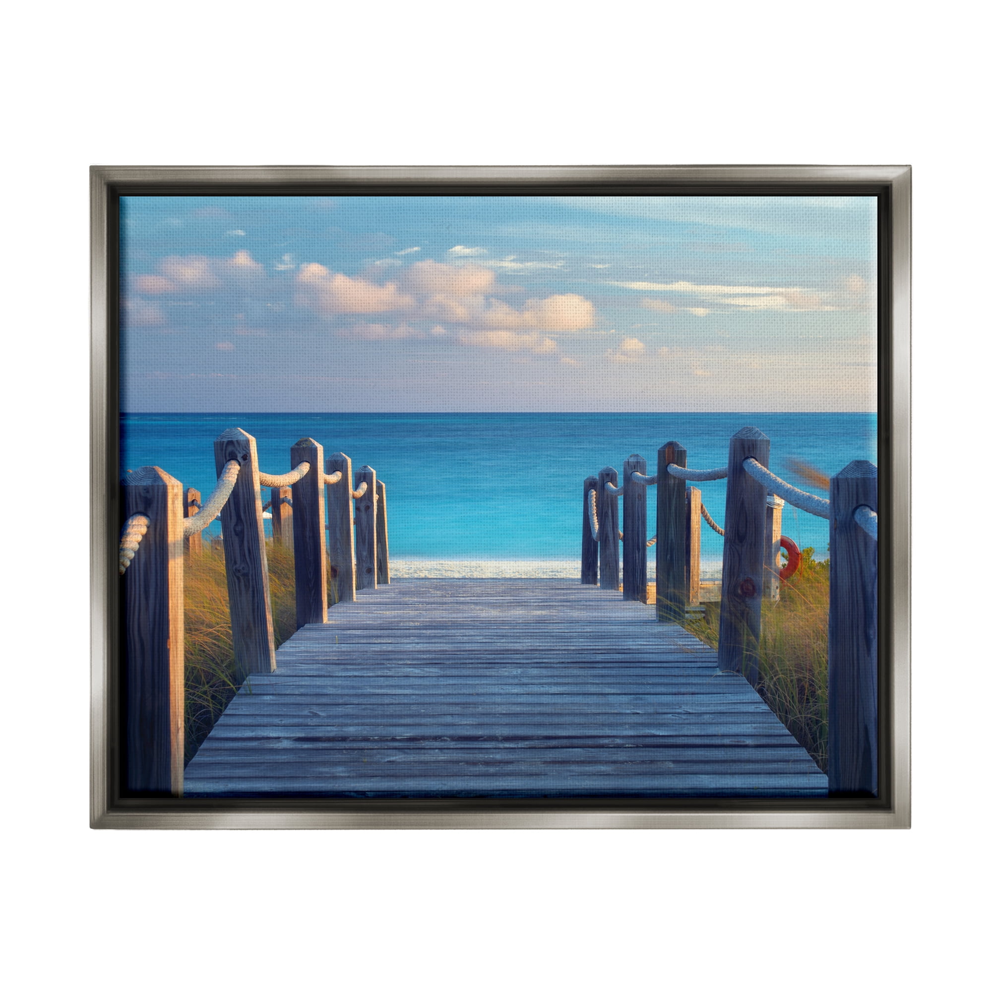 Stupell Industries Summer Boardwalk Beach View Coastal Photography Gray Floater Framed Art Print Wall Art