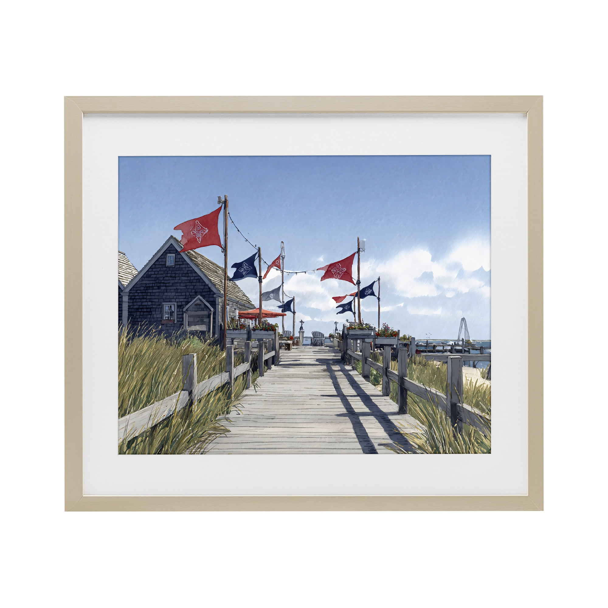 Stupell Industries Summer Boardwalk Stroll Birch Framed Print Under Glass, design by Franklyn Gregory