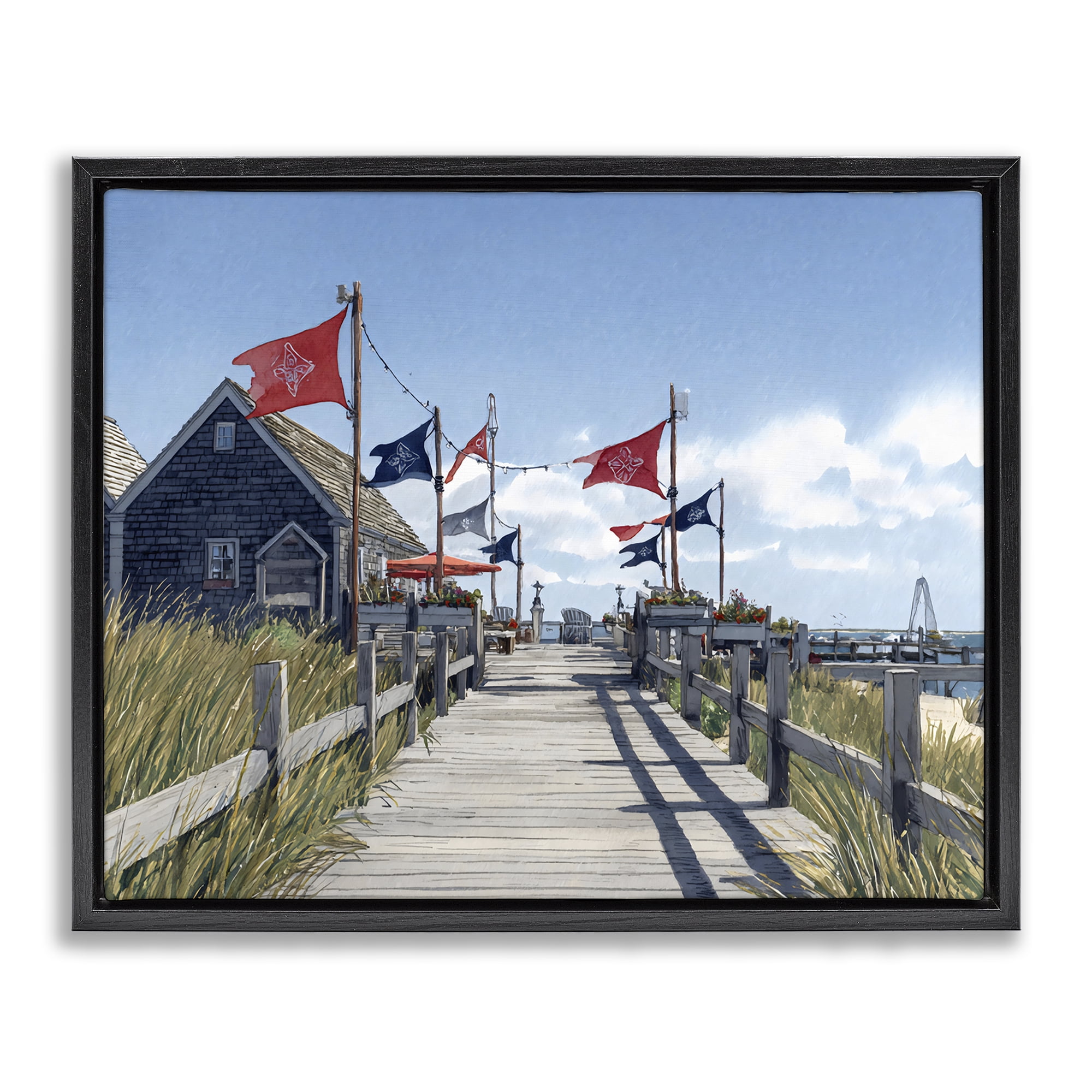 Stupell Industries Summer Boardwalk Stroll Black Framed Floater Canvas Wall Art, design by Franklyn Gregory