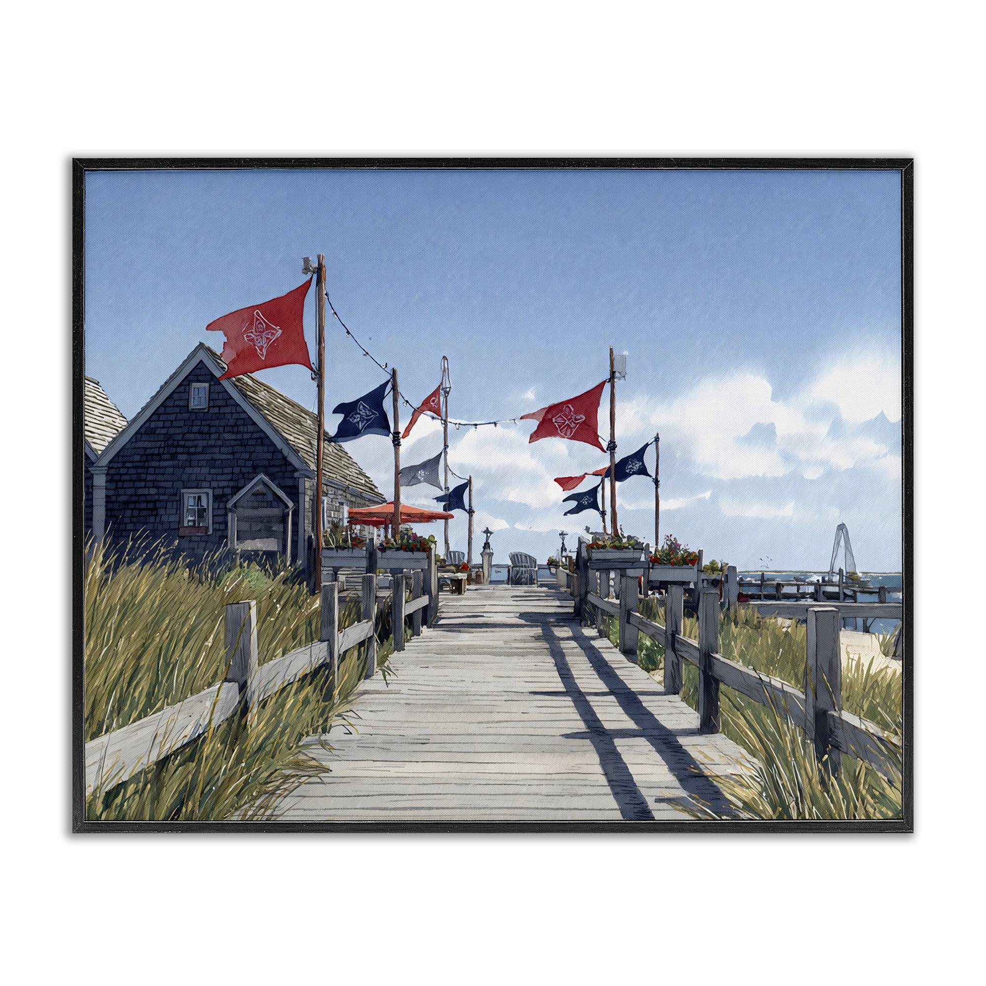 Stupell Industries Summer Boardwalk Stroll Black Framed Giclee Art, design by Franklyn Gregory
