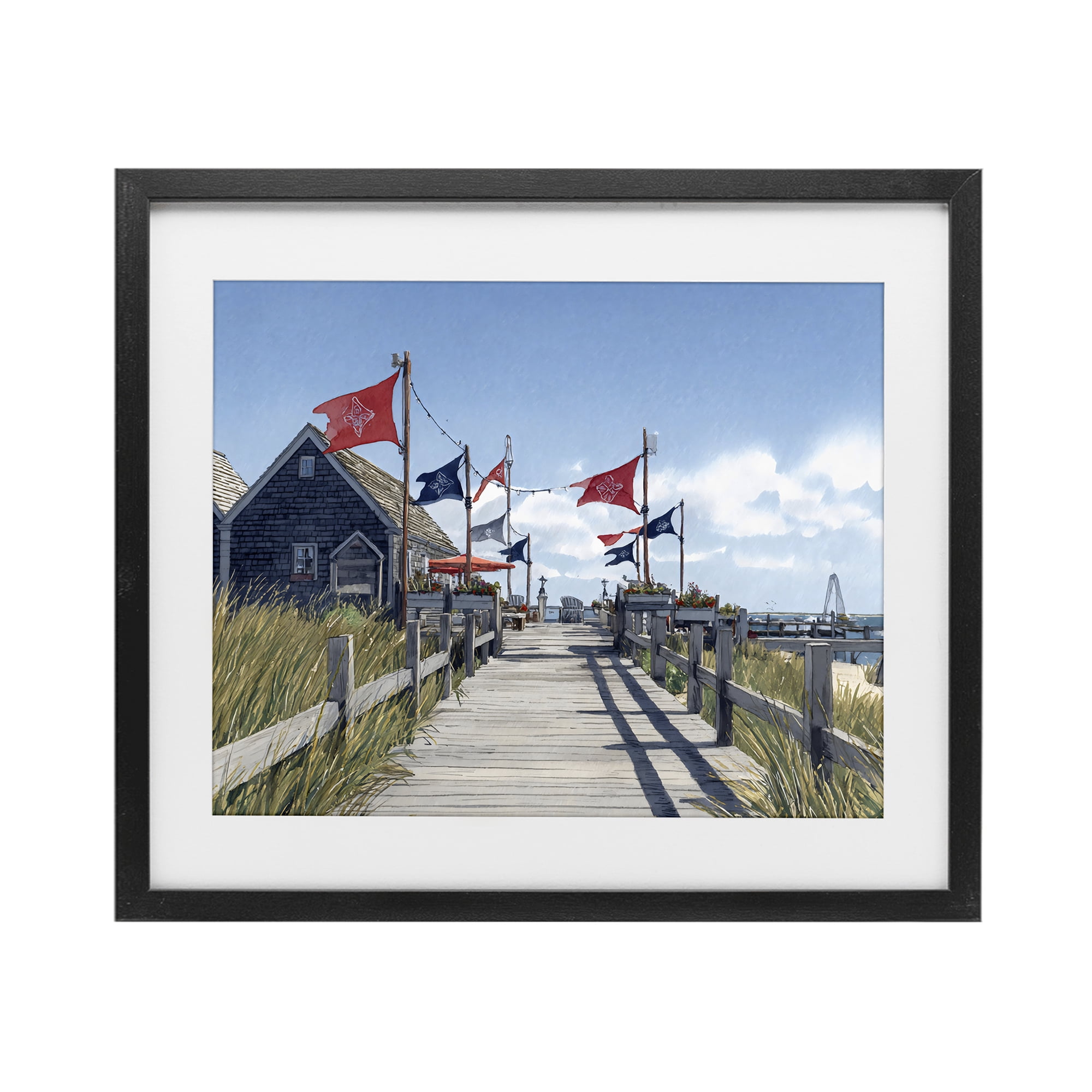 Stupell Industries Summer Boardwalk Stroll Black Framed Print Under Glass, design by Franklyn Gregory