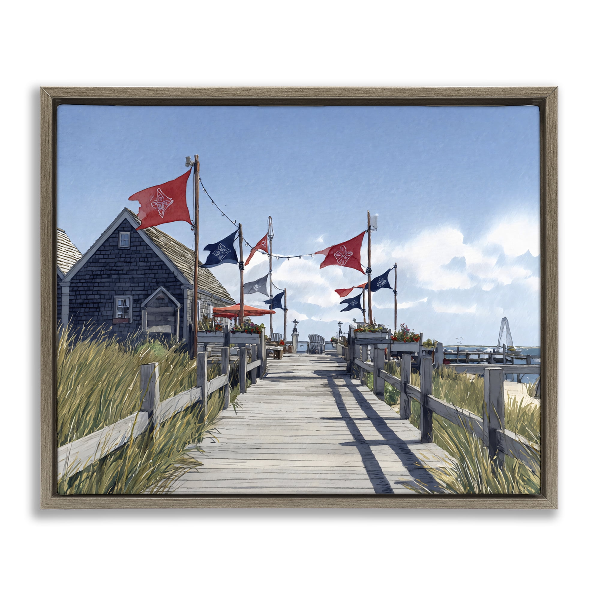 Stupell Industries Summer Boardwalk Stroll Brown Framed Floater Canvas Wall Art, design by Franklyn Gregory
