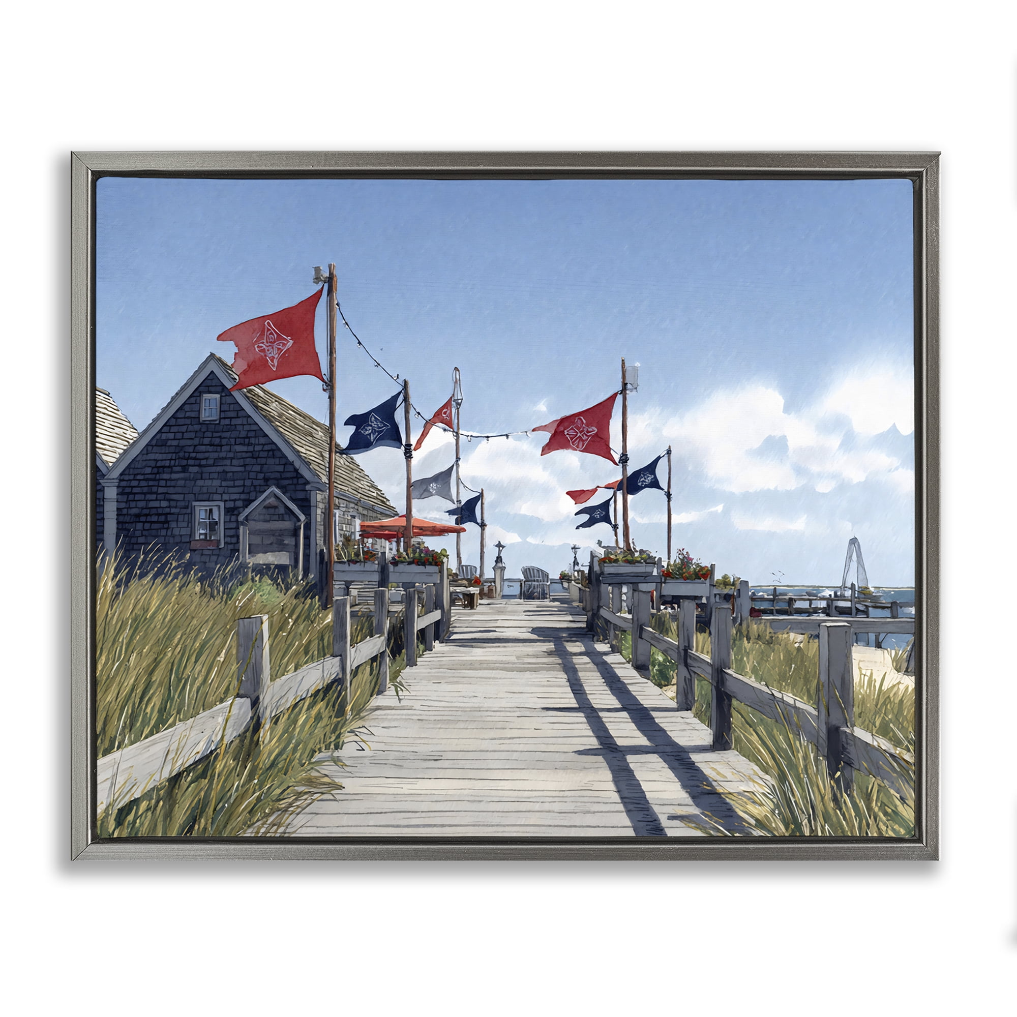 Stupell Industries Summer Boardwalk Stroll Gray Framed Floater Canvas Wall Art, design by Franklyn Gregory